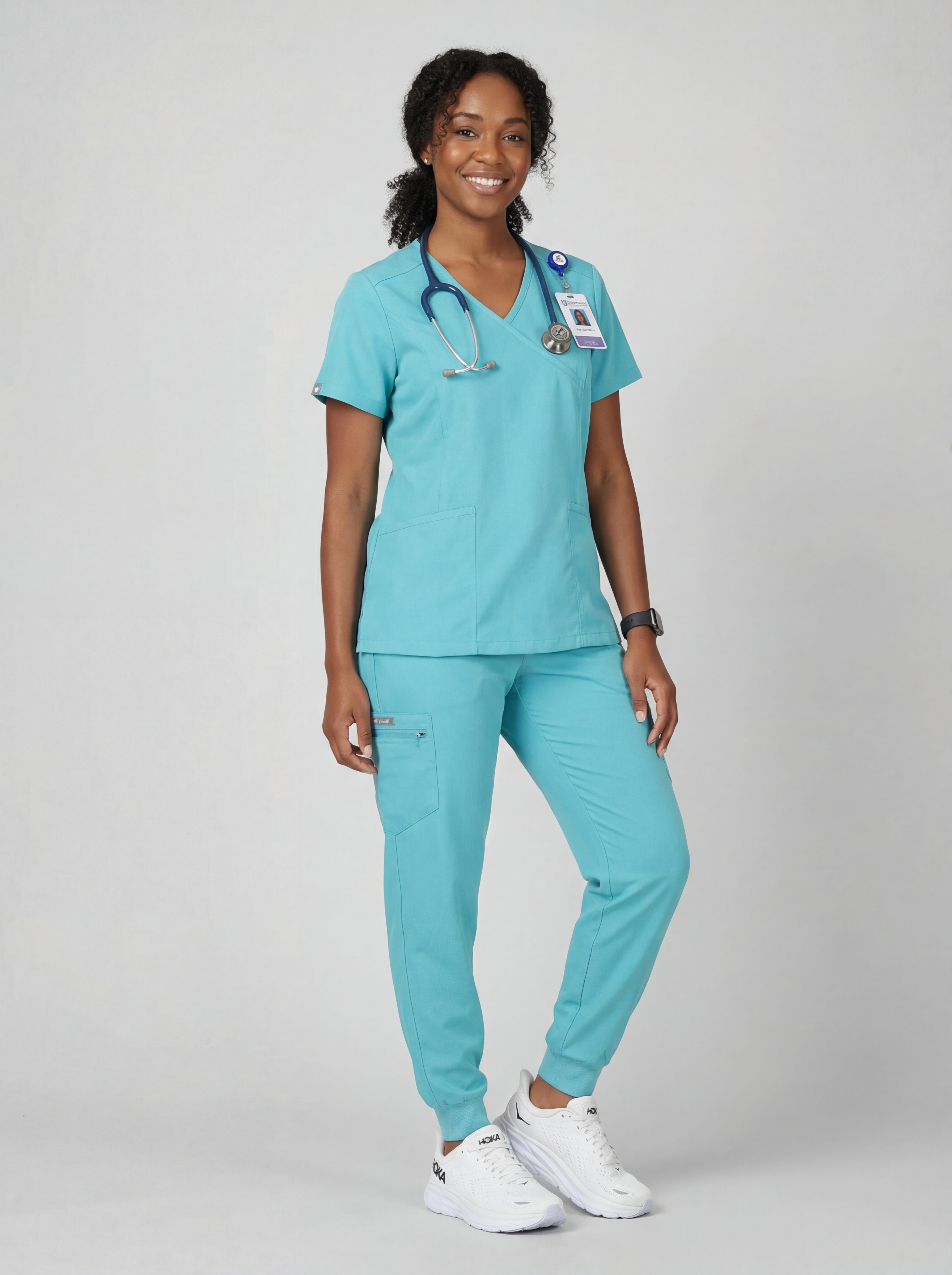 Women's V-Neck Short Sleeve Princess Seams Scrub Top