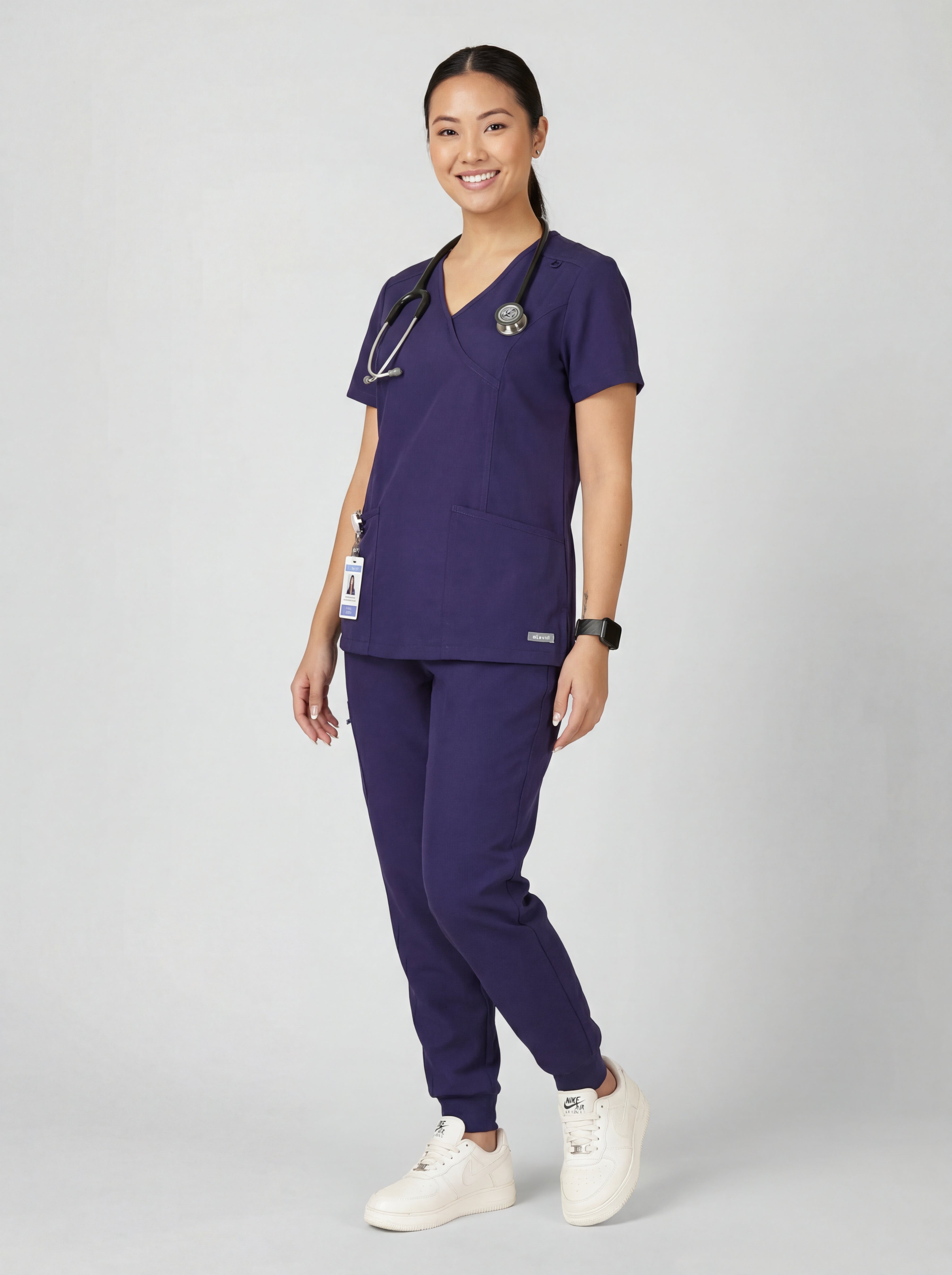Women's V-Neck Short Sleeve Princess Seams Scrub Top