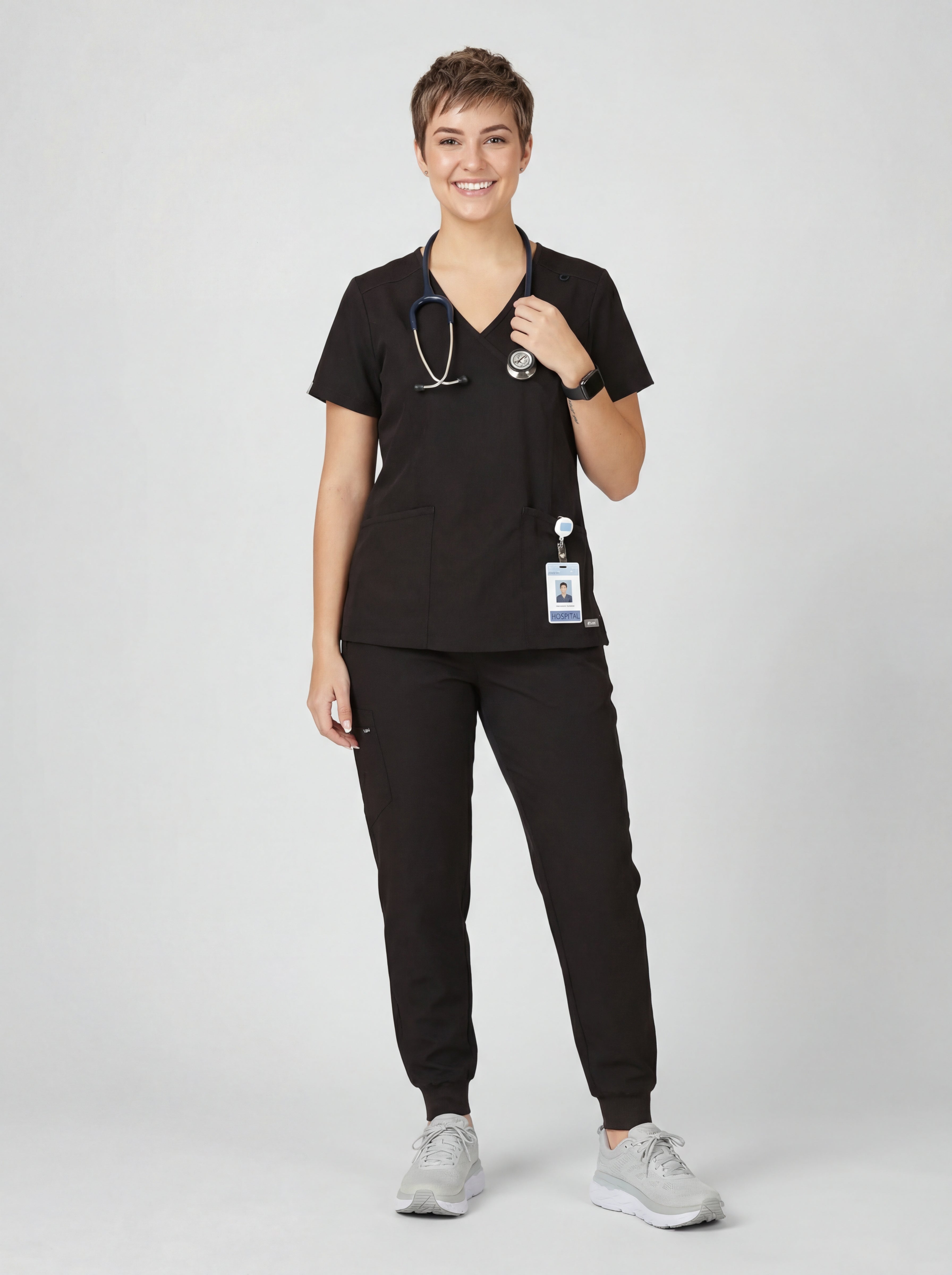 Women's V-Neck Short Sleeve Princess Seams Scrub Top