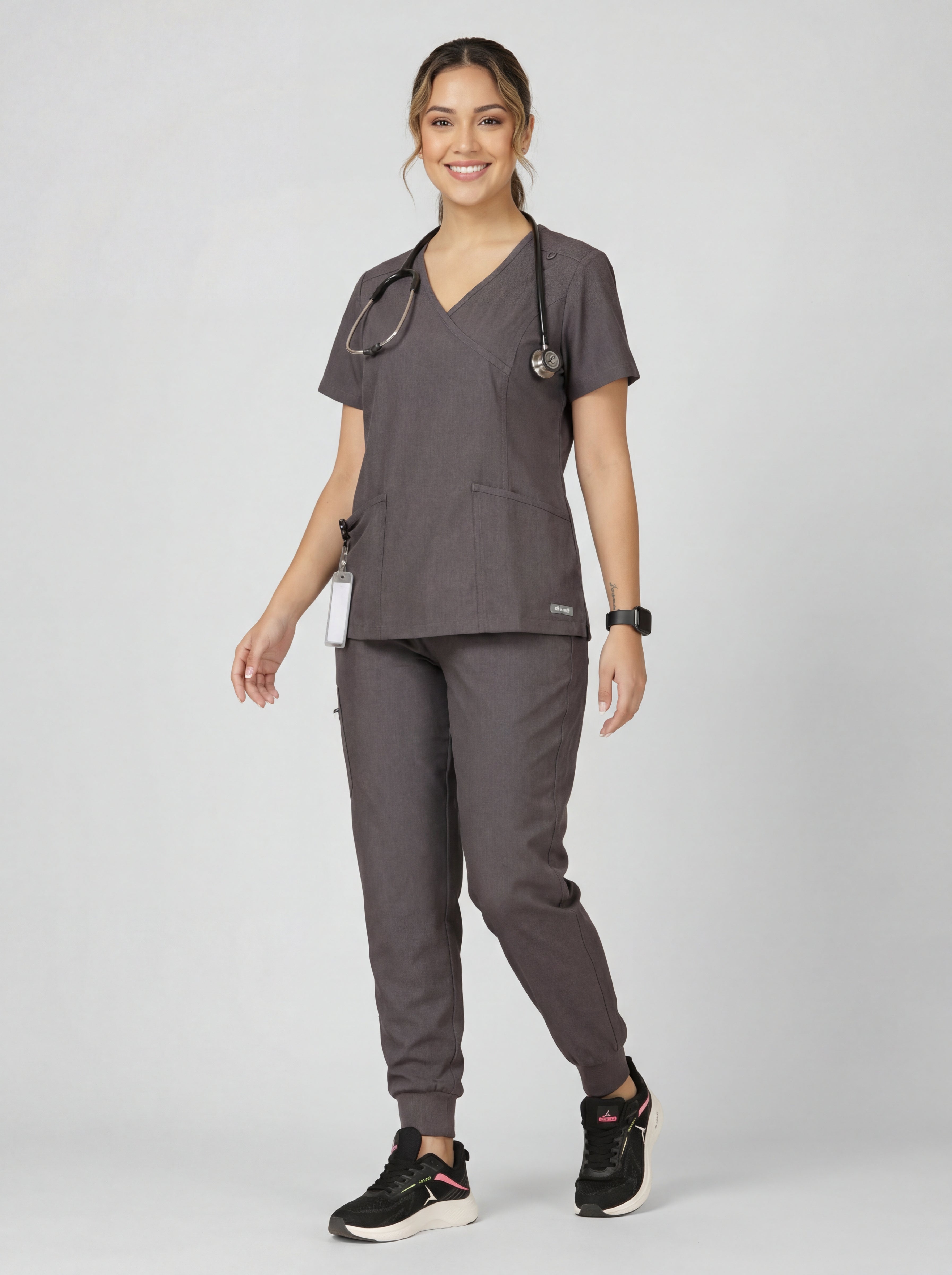 Women's V-Neck Short Sleeve Princess Seams Scrub Top