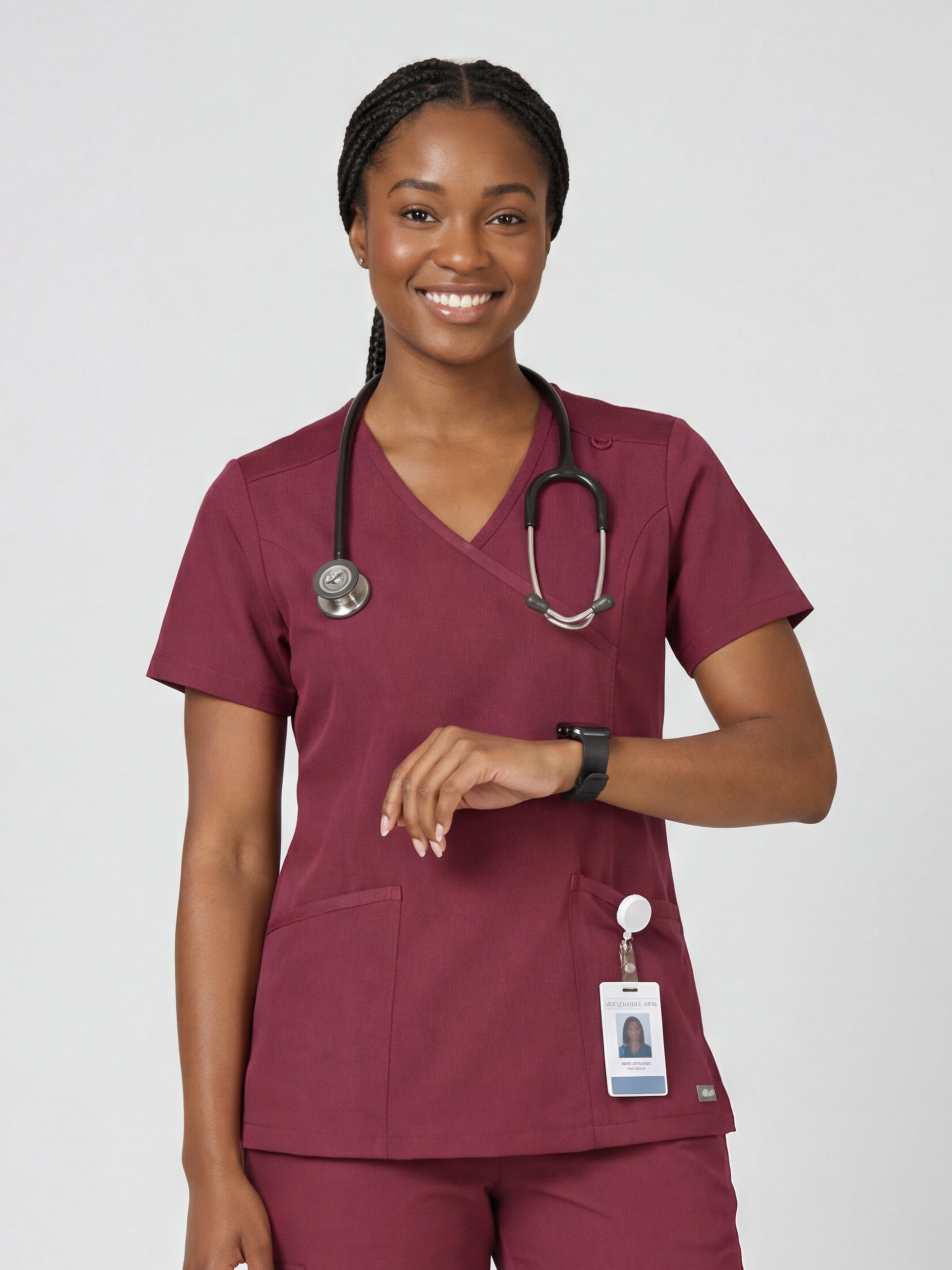 Women's V-Neck Short Sleeve Princess Seams Scrub Top