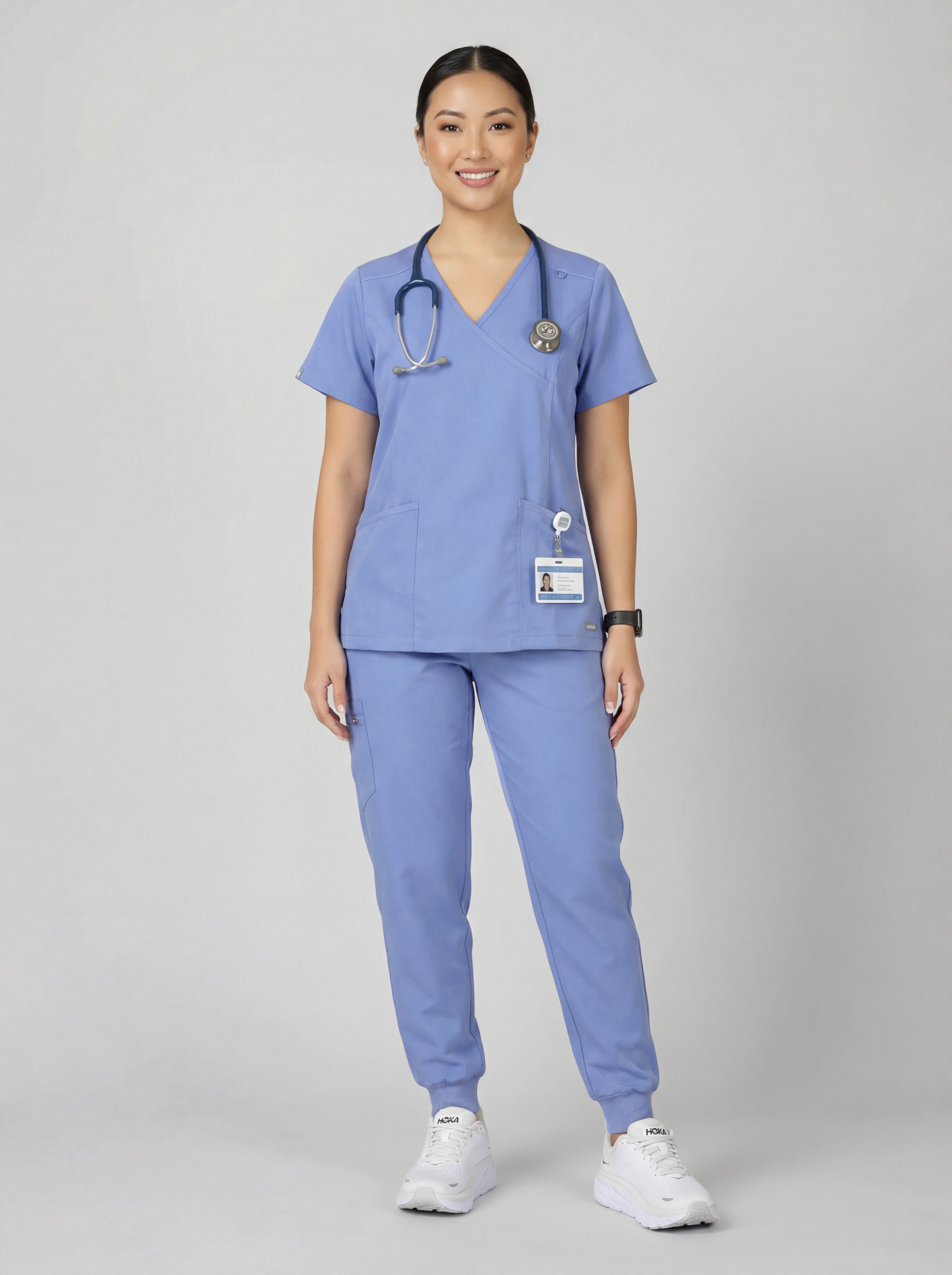 Women's V-Neck Short Sleeve Princess Seams Scrub Top