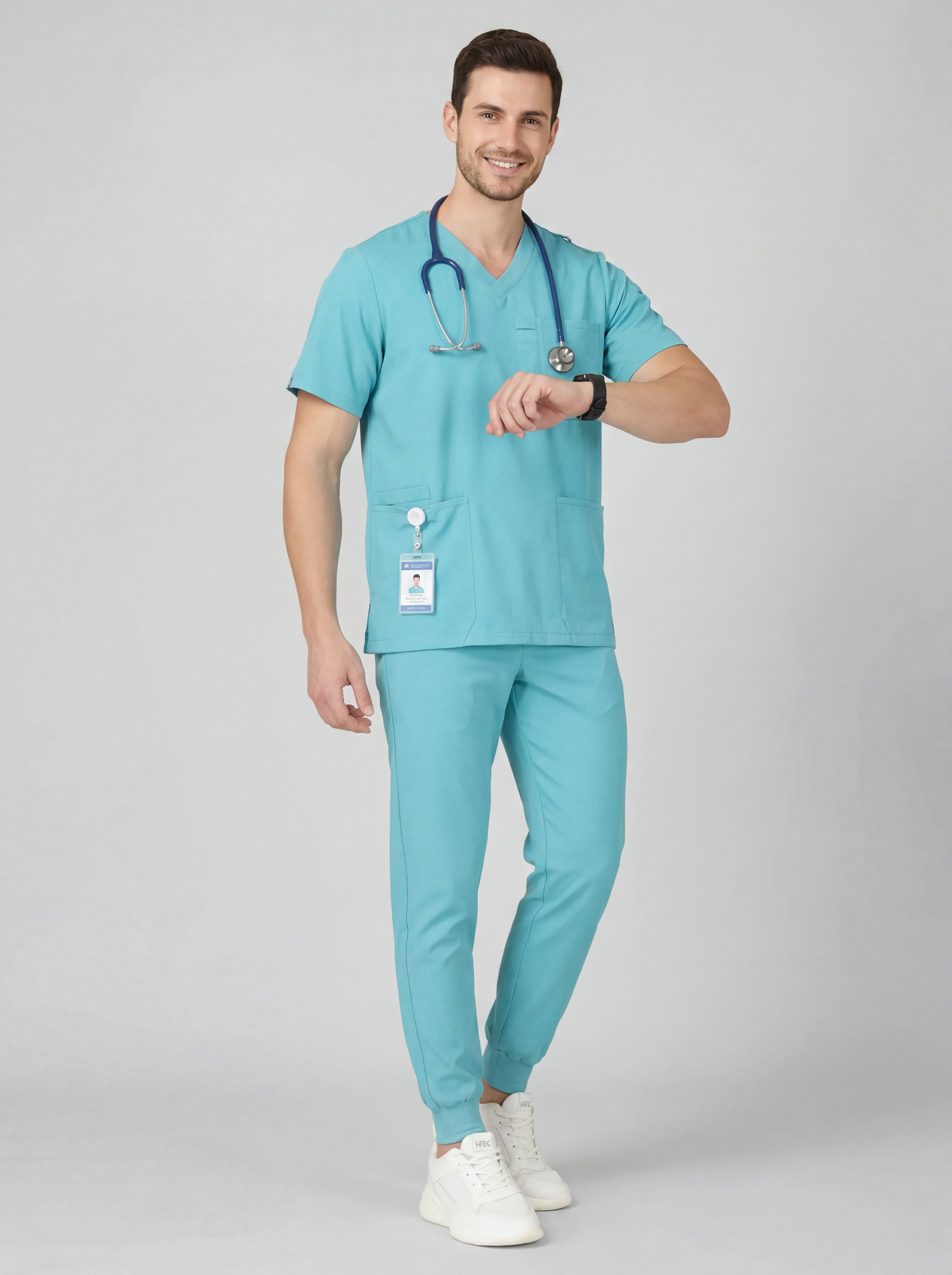 Men's V-Neck 4 Pocket Scrub Top w Utility Pocket