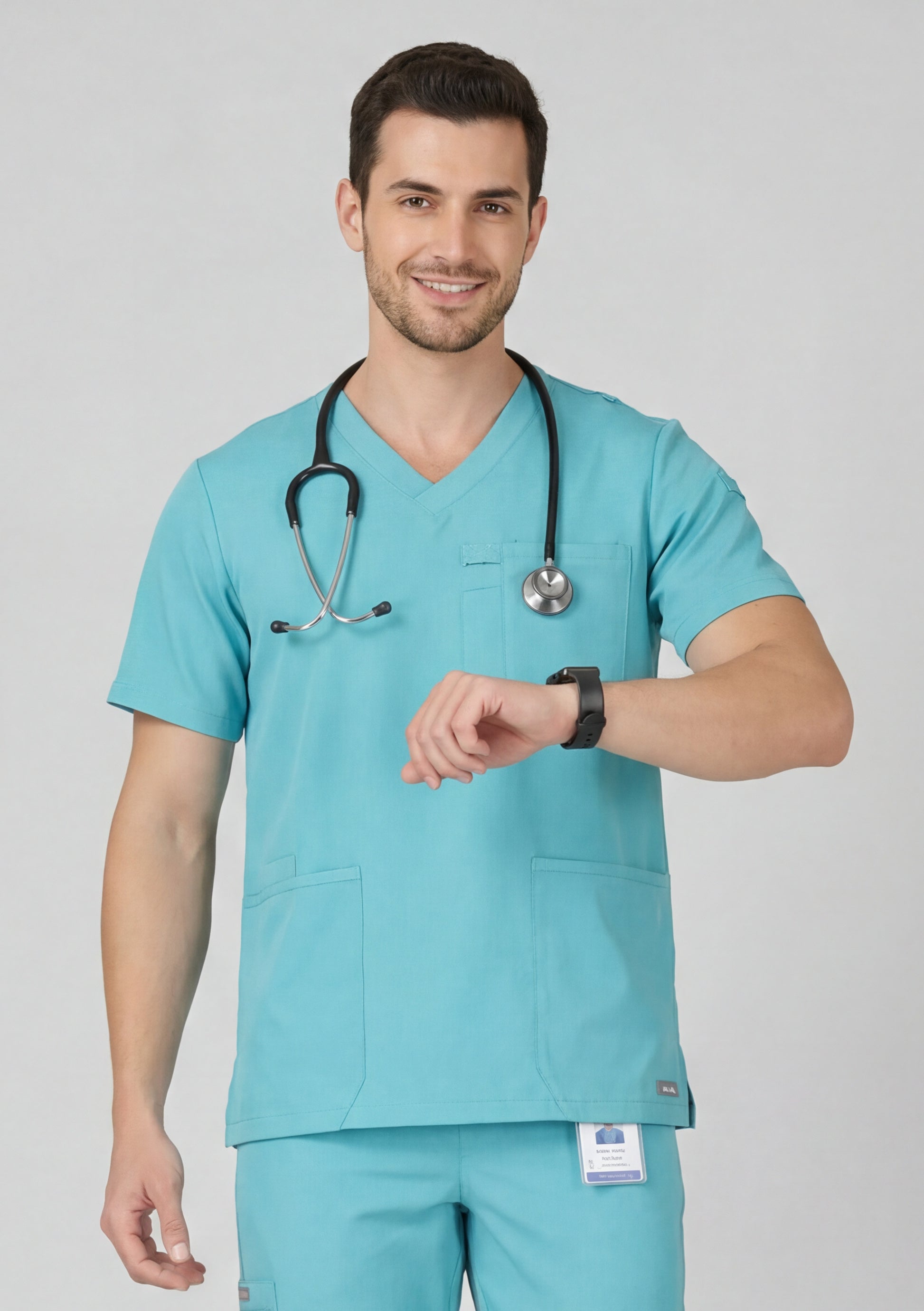 Men's V-Neck 4 Pocket Scrub Top w Utility Pocket
