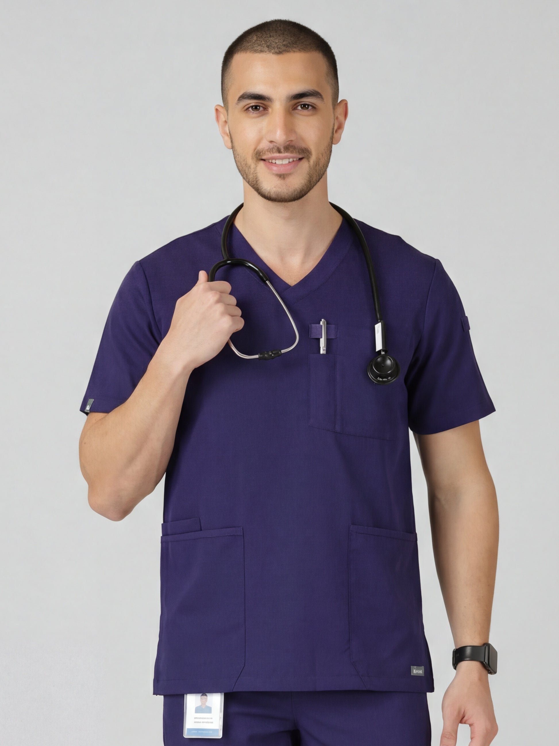 Men's V-Neck 4 Pocket Scrub Top w Utility Pocket