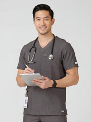 Men's V-Neck 4 Pocket Scrub Top w Utility Pocket