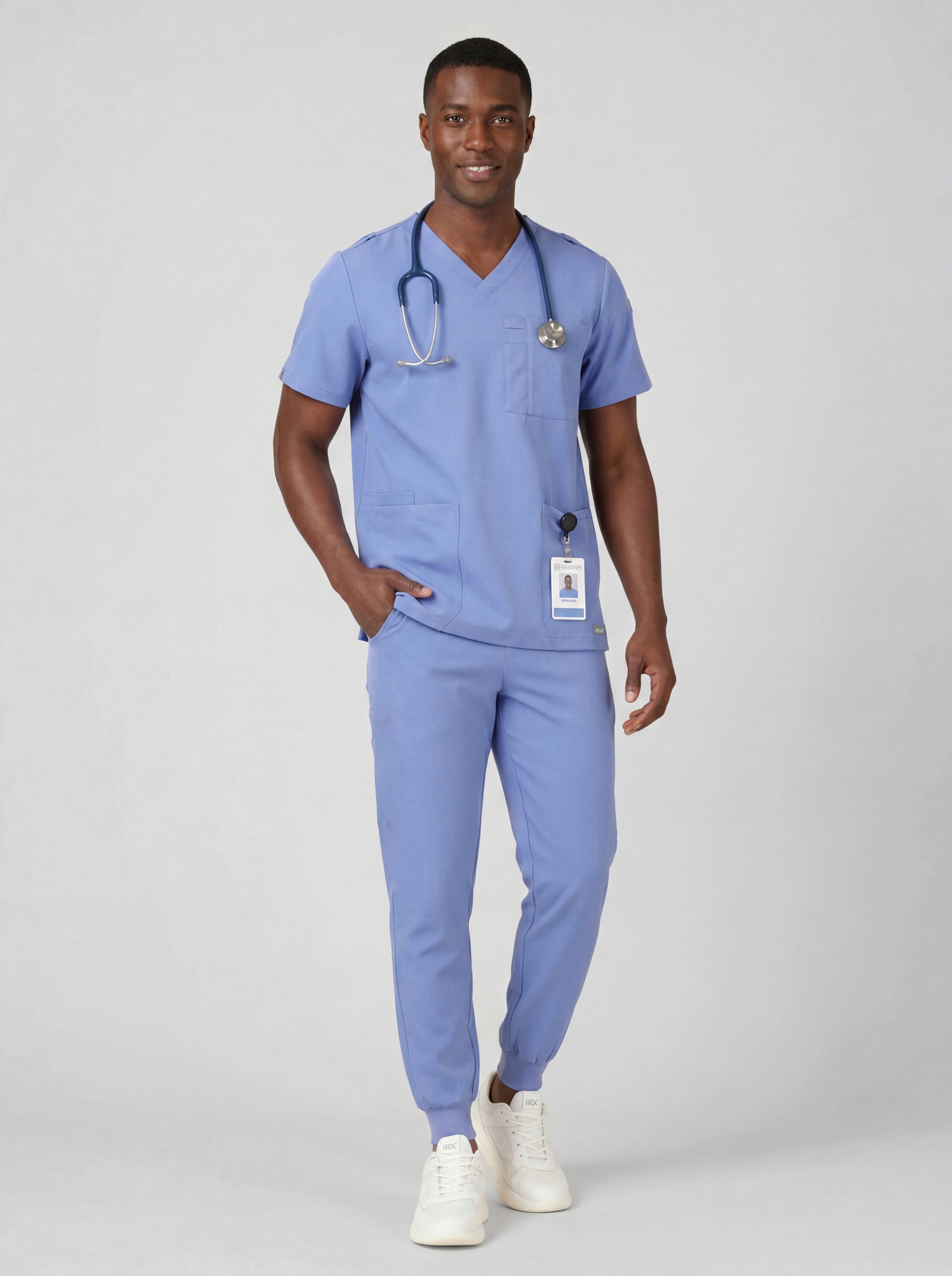Men's V-Neck 4 Pocket Scrub Top w Utility Pocket