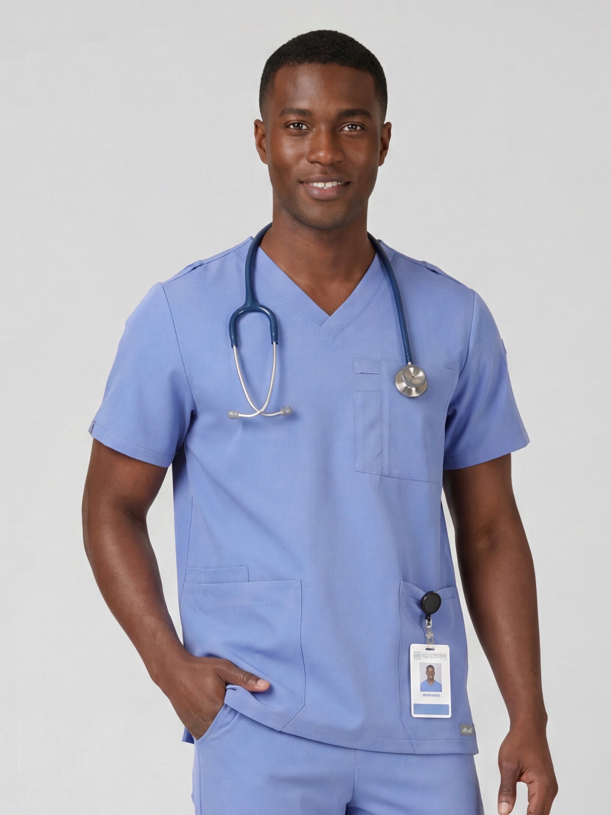 Men's V-Neck 4 Pocket Scrub Top w Utility Pocket
