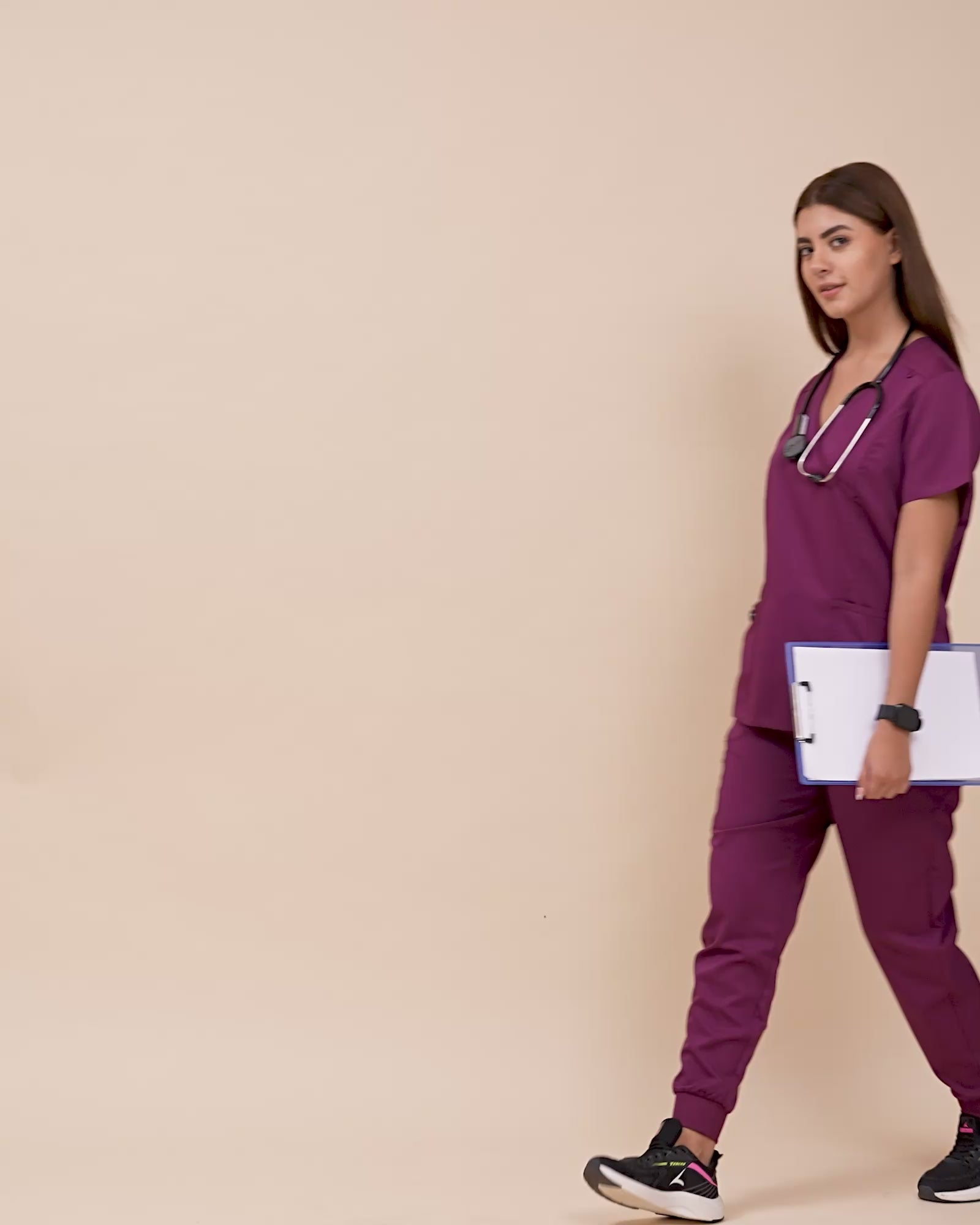 Load video: Women&#39;s V-Neck Short Sleeve Princess Seams Scrub Top