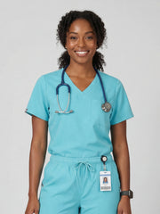 Women's V-Neck Short Sleeve CF Pocket Scrub Top