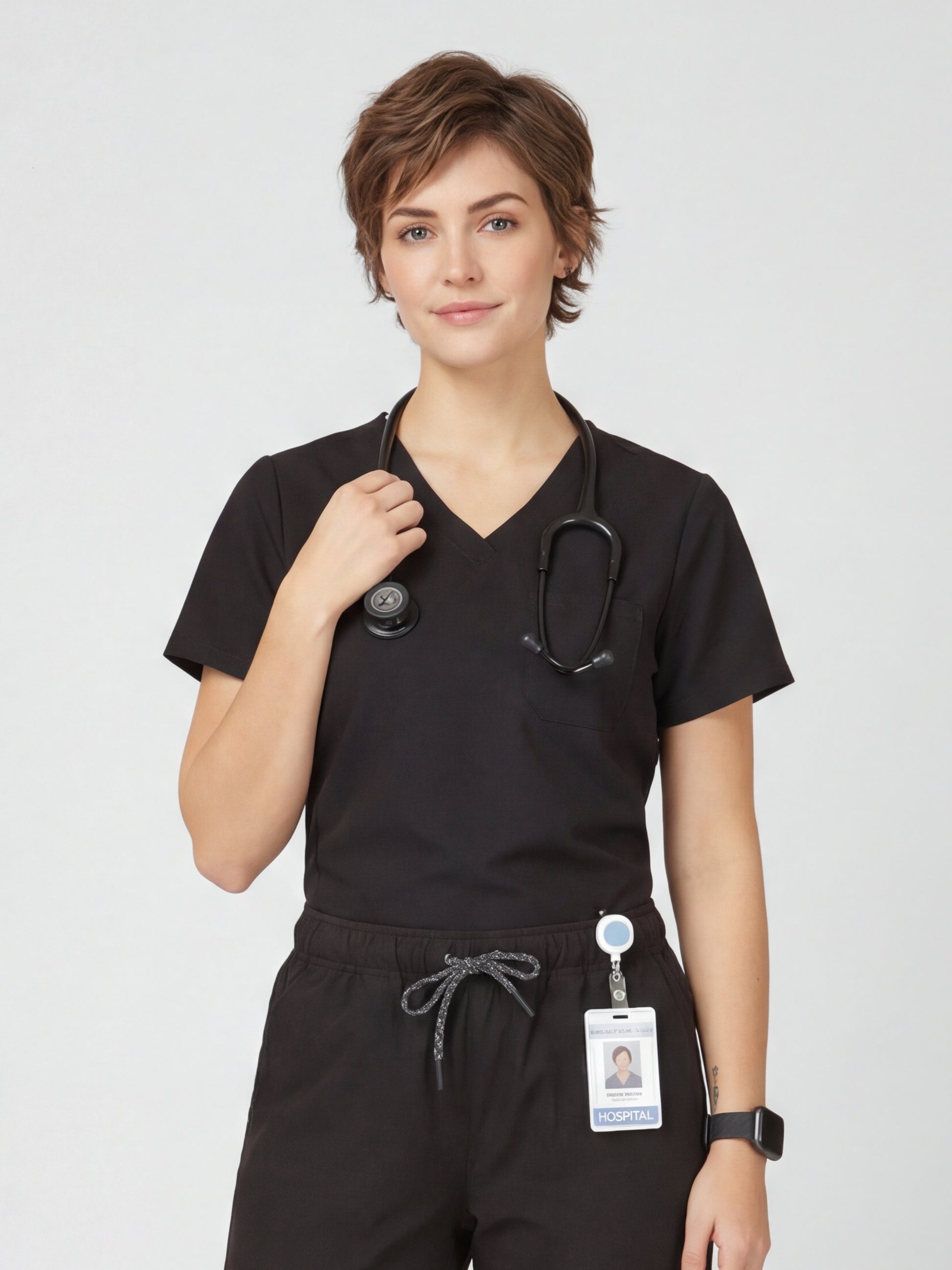 Women's V-Neck Short Sleeve CF Pocket Scrub Top