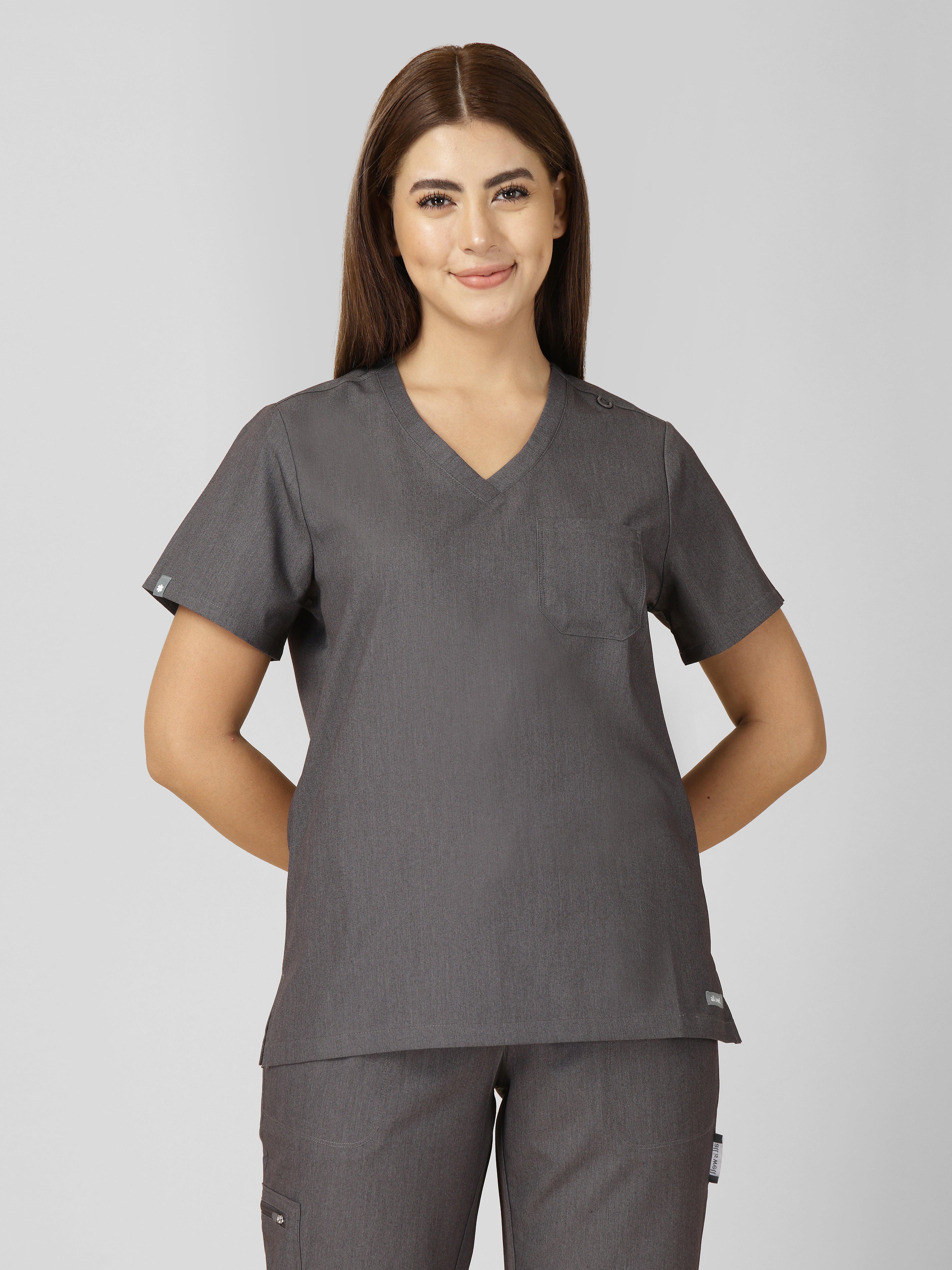 Women's V-Neck Short Sleeve CF Pocket Scrub Top