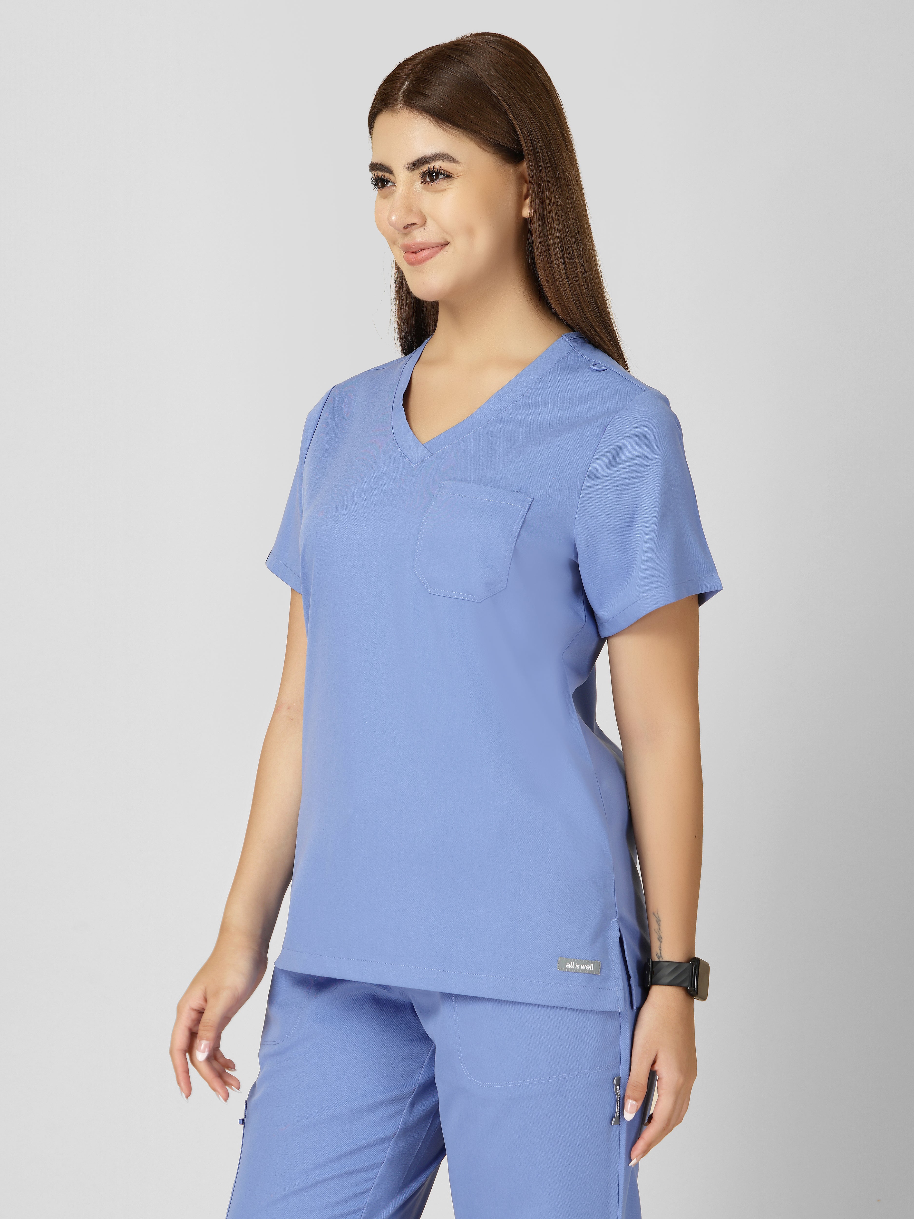 Women's V-Neck Short Sleeve CF Pocket Scrub Top