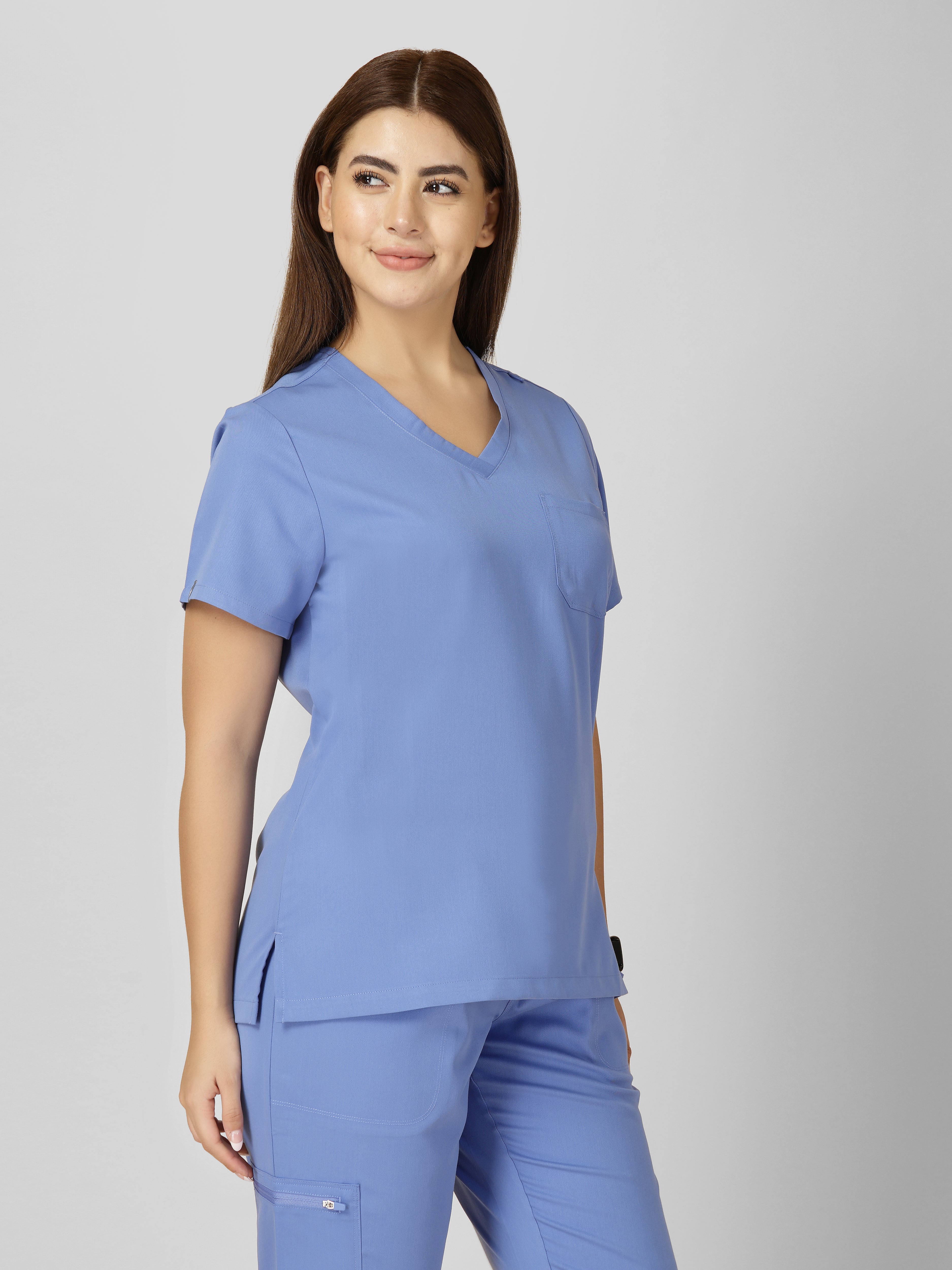 Women's V-Neck Short Sleeve CF Pocket Scrub Top