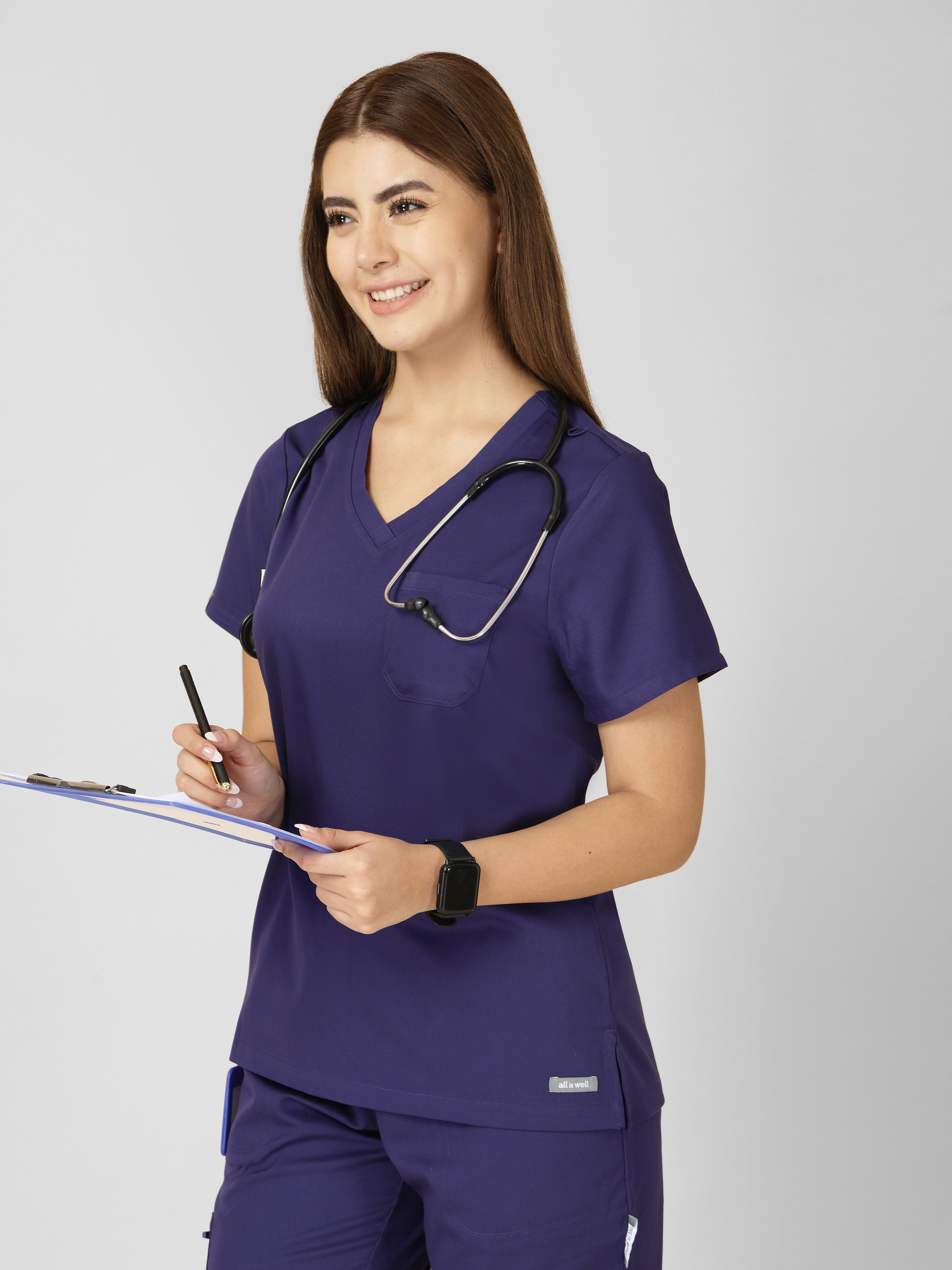 Women's V-Neck Short Sleeve CF Pocket Scrub Top