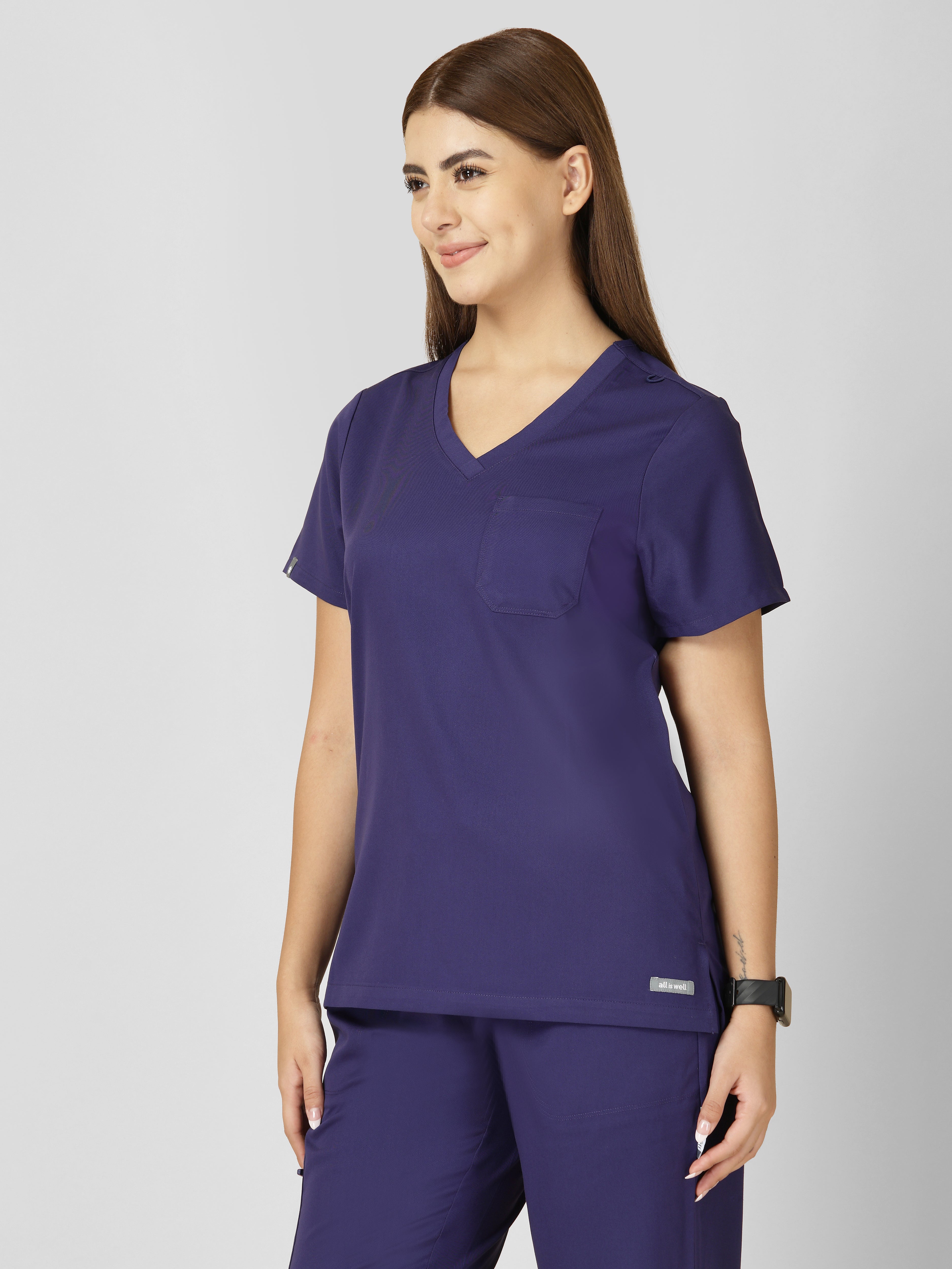 Women's V-Neck Short Sleeve CF Pocket Scrub Top