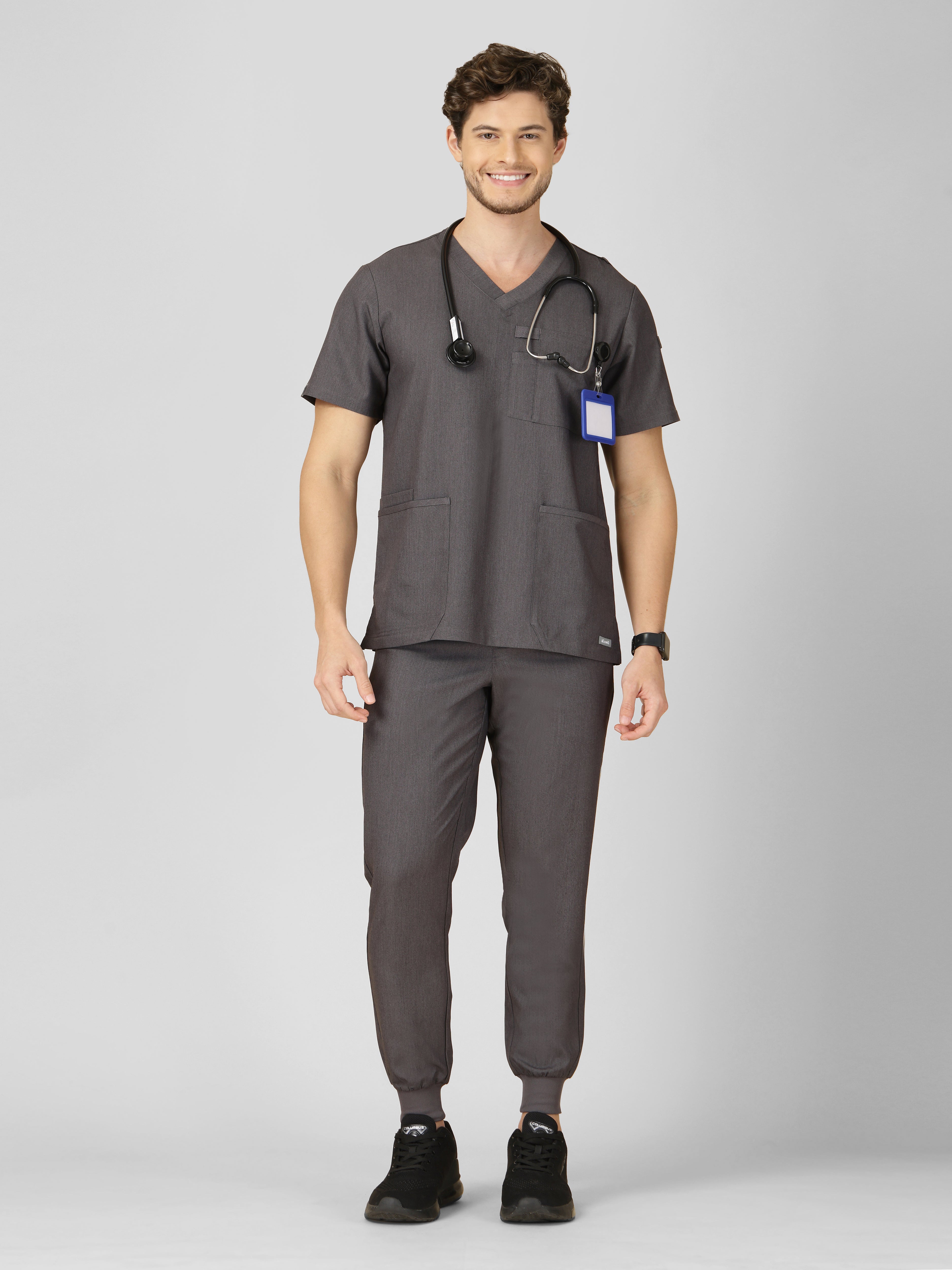 Men's V-Neck 4 Pocket Scrub Top w Utility Pocket