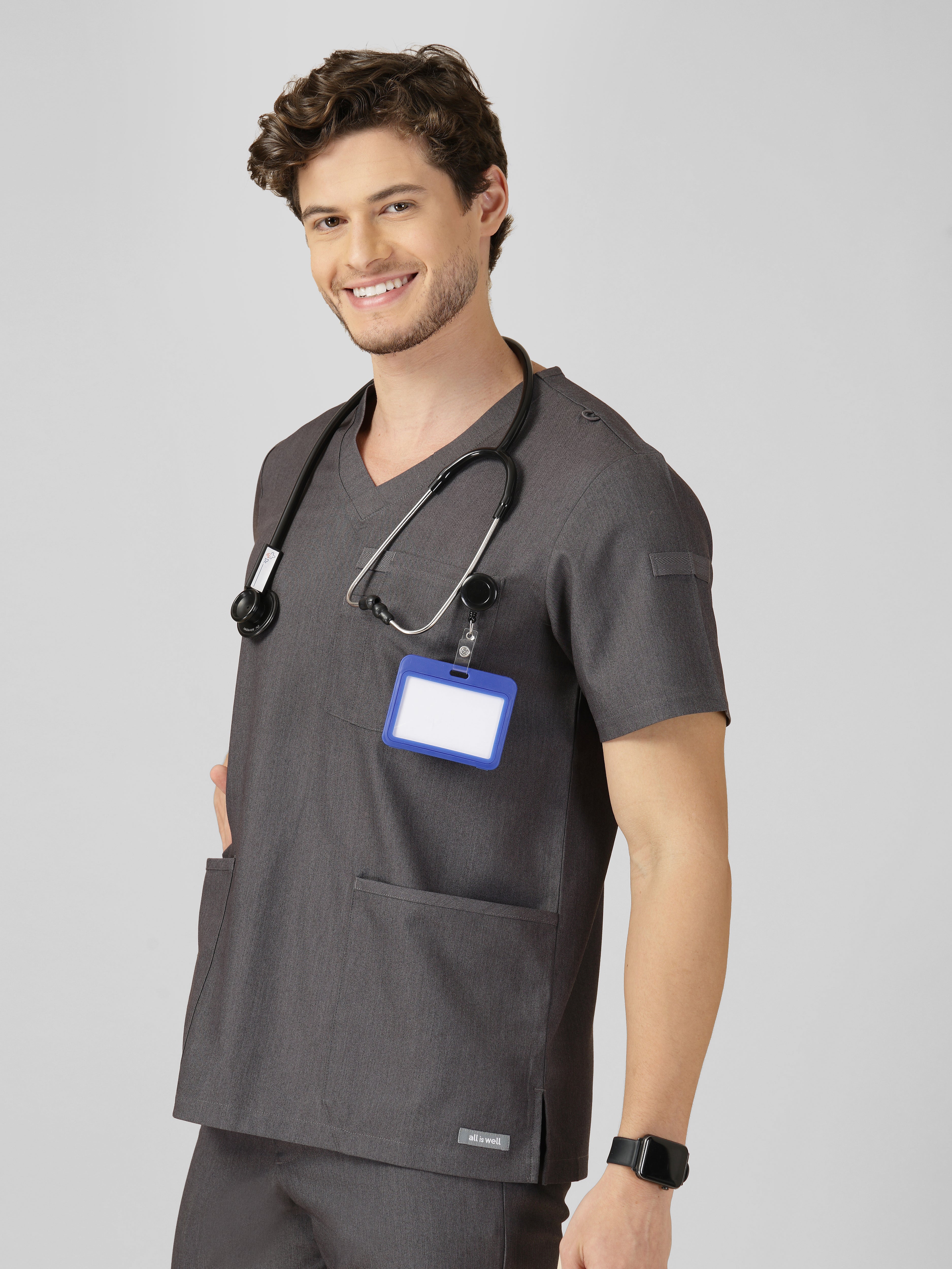Men's V-Neck 4 Pocket Scrub Top w Utility Pocket