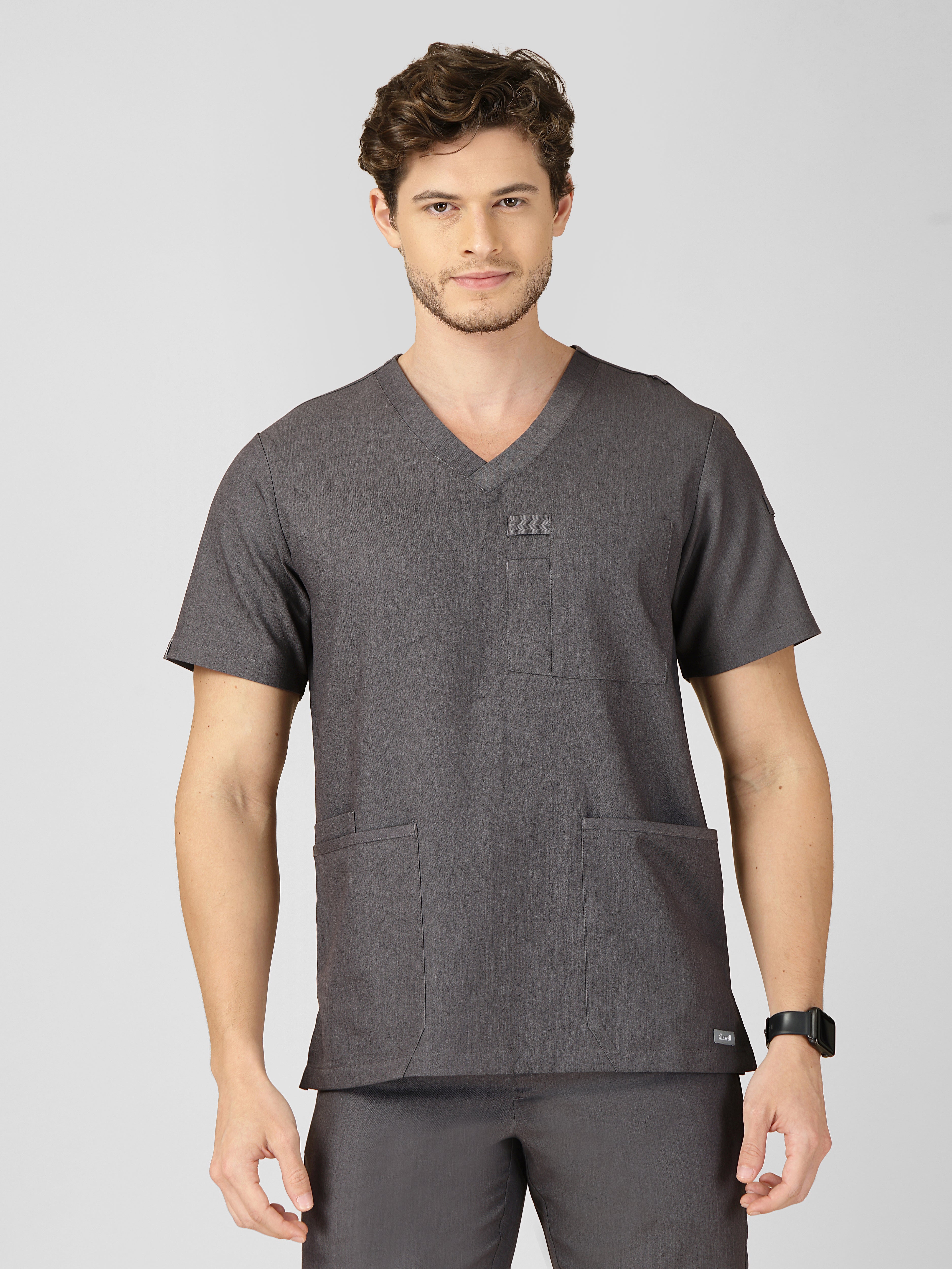 Men's V-Neck 4 Pocket Scrub Top w Utility Pocket