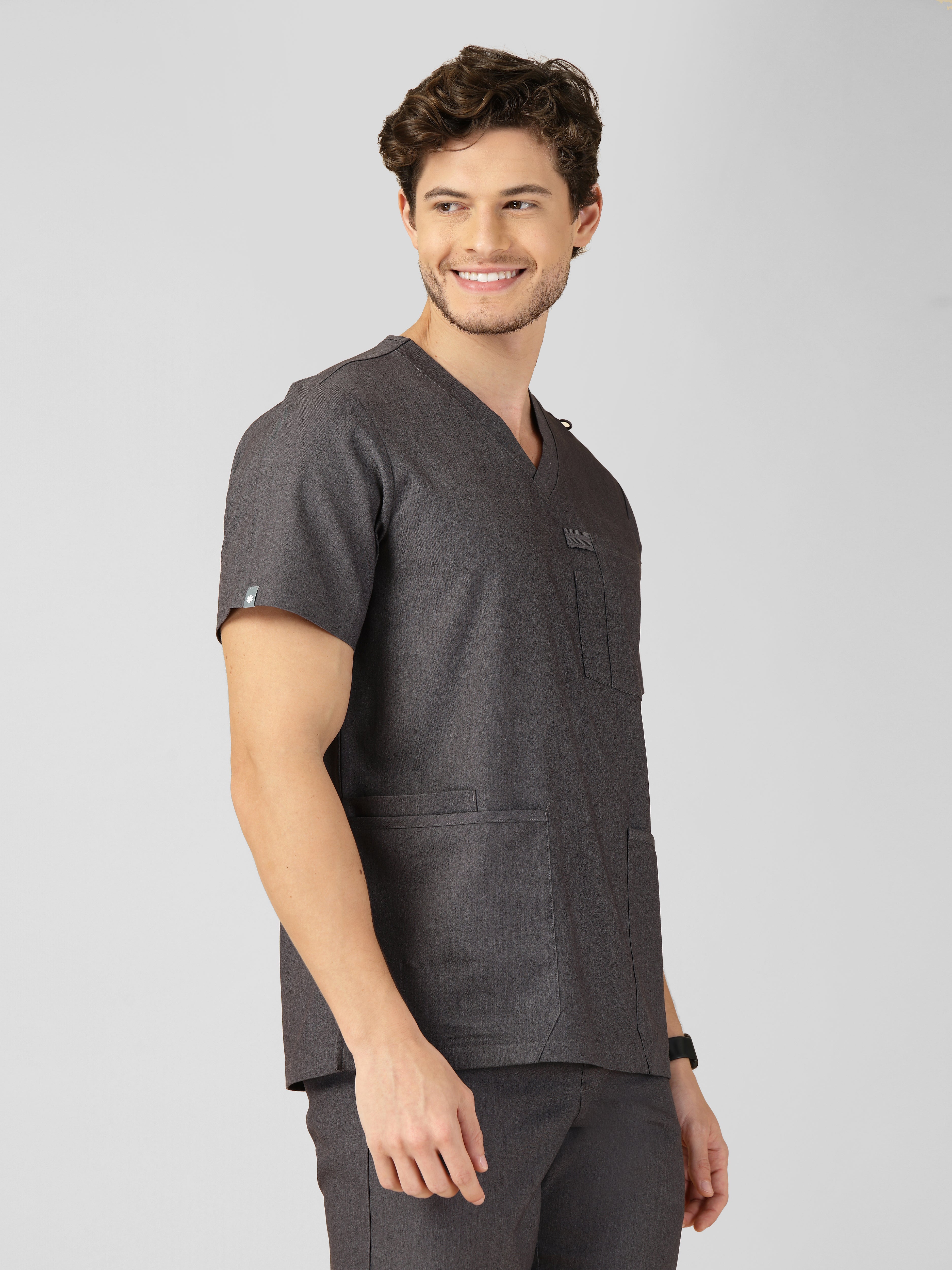 Men's V-Neck 4 Pocket Scrub Top w Utility Pocket