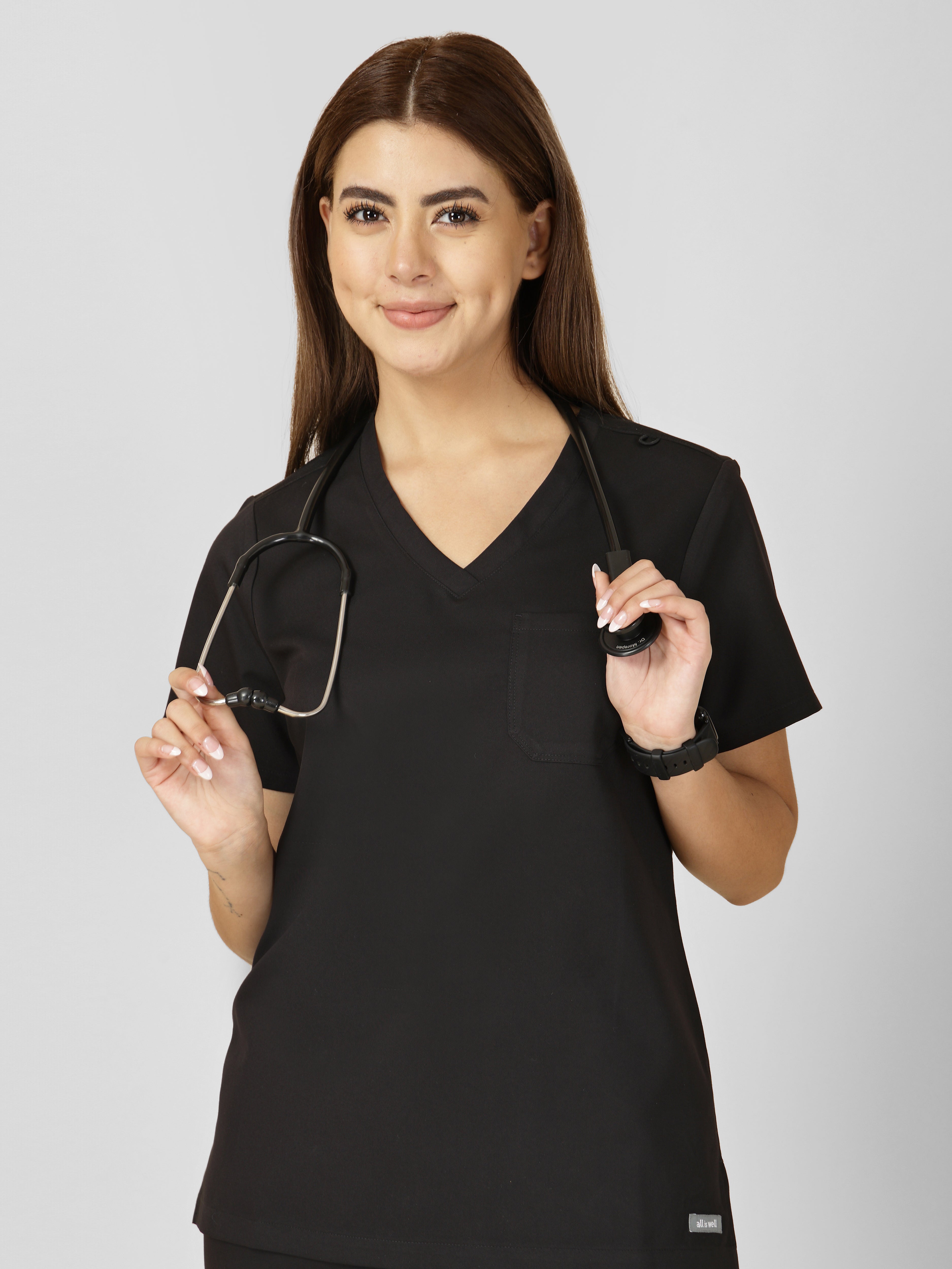 Women's V-Neck Short Sleeve CF Pocket Scrub Top