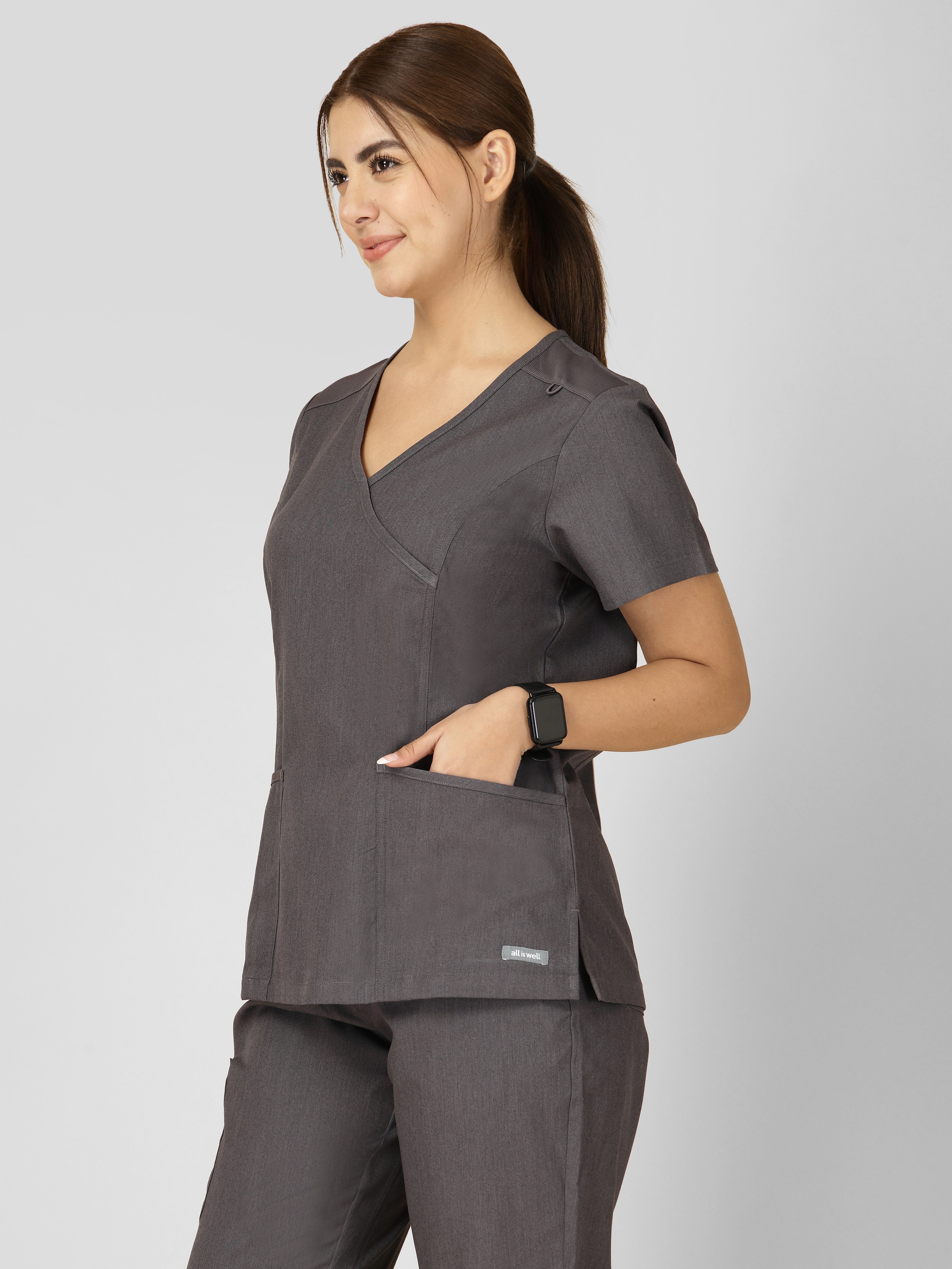Women's V-Neck Short Sleeve Princess Seams Scrub Top