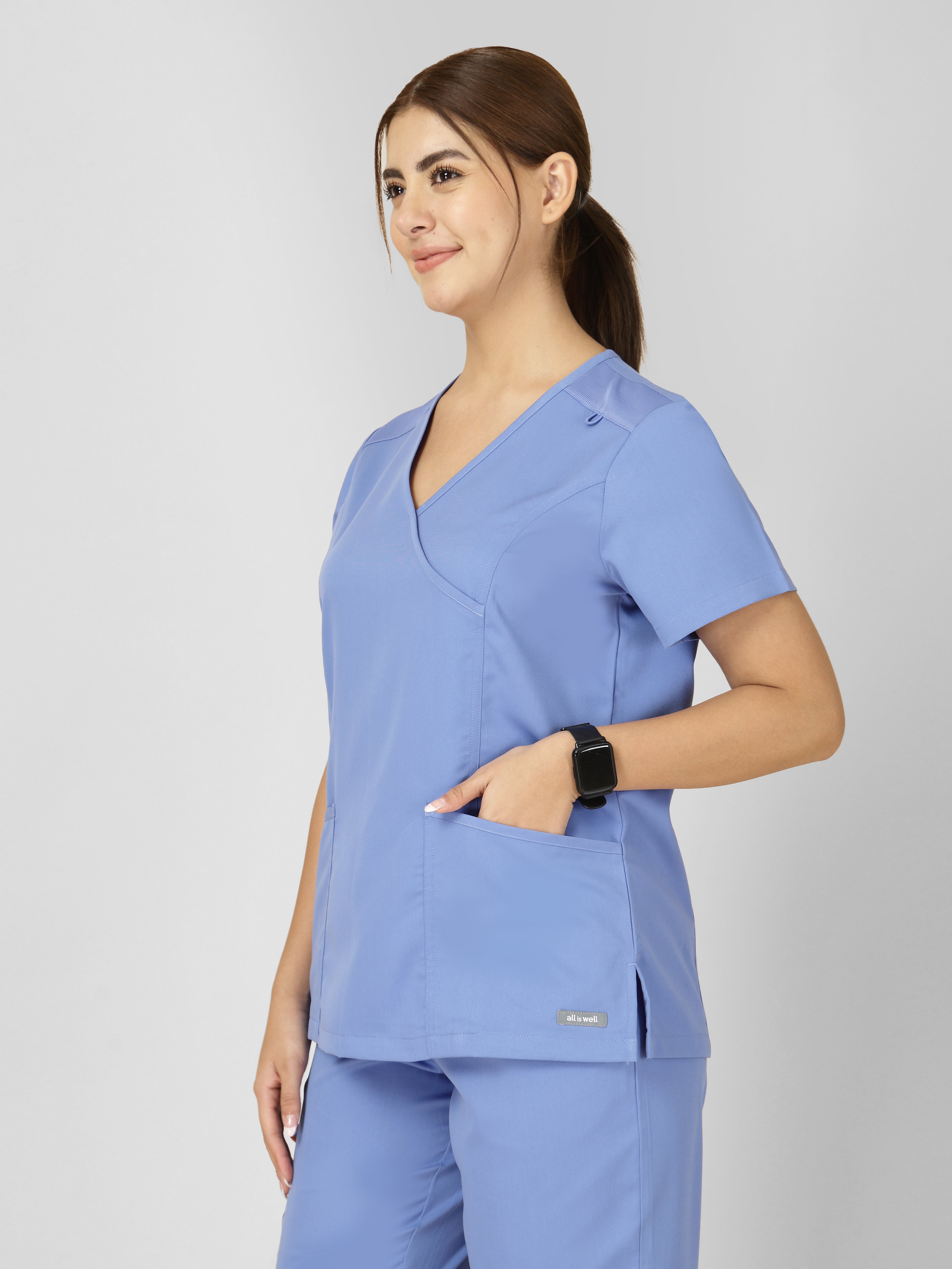 Women's V-Neck Short Sleeve Princess Seams Scrub Top
