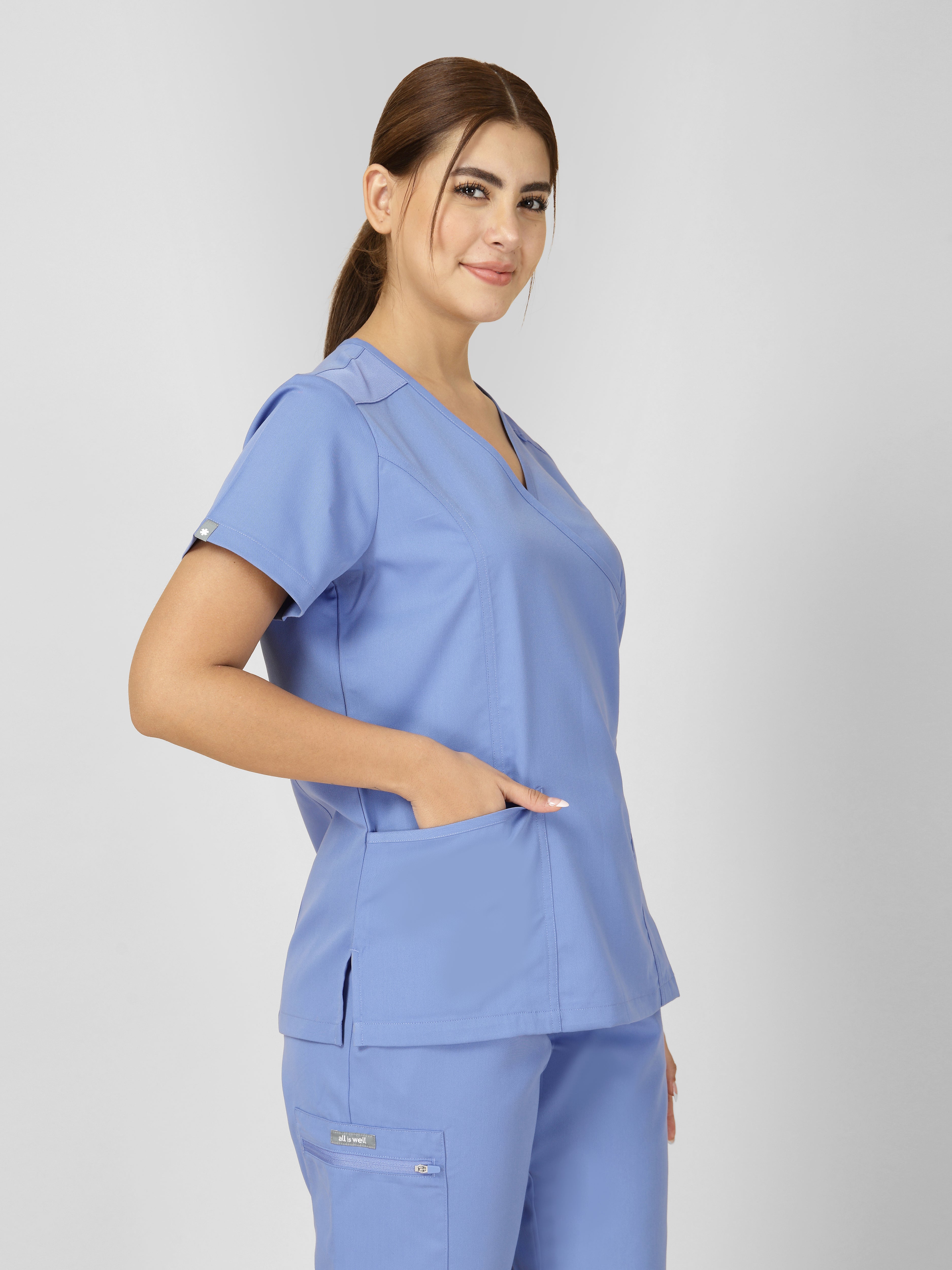 Women's V-Neck Short Sleeve Princess Seams Scrub Top