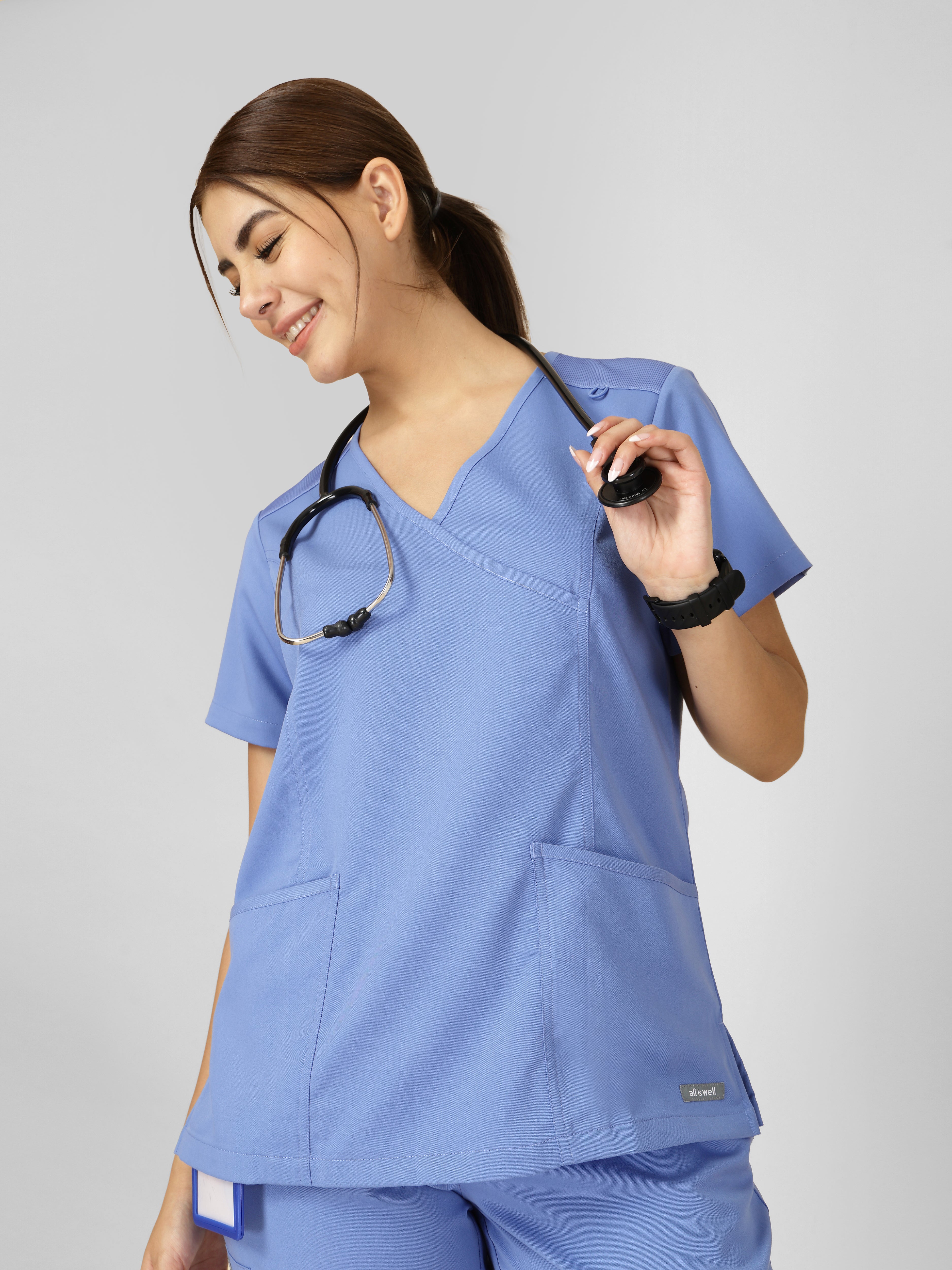 Women's V-Neck Short Sleeve Princess Seams Scrub Top