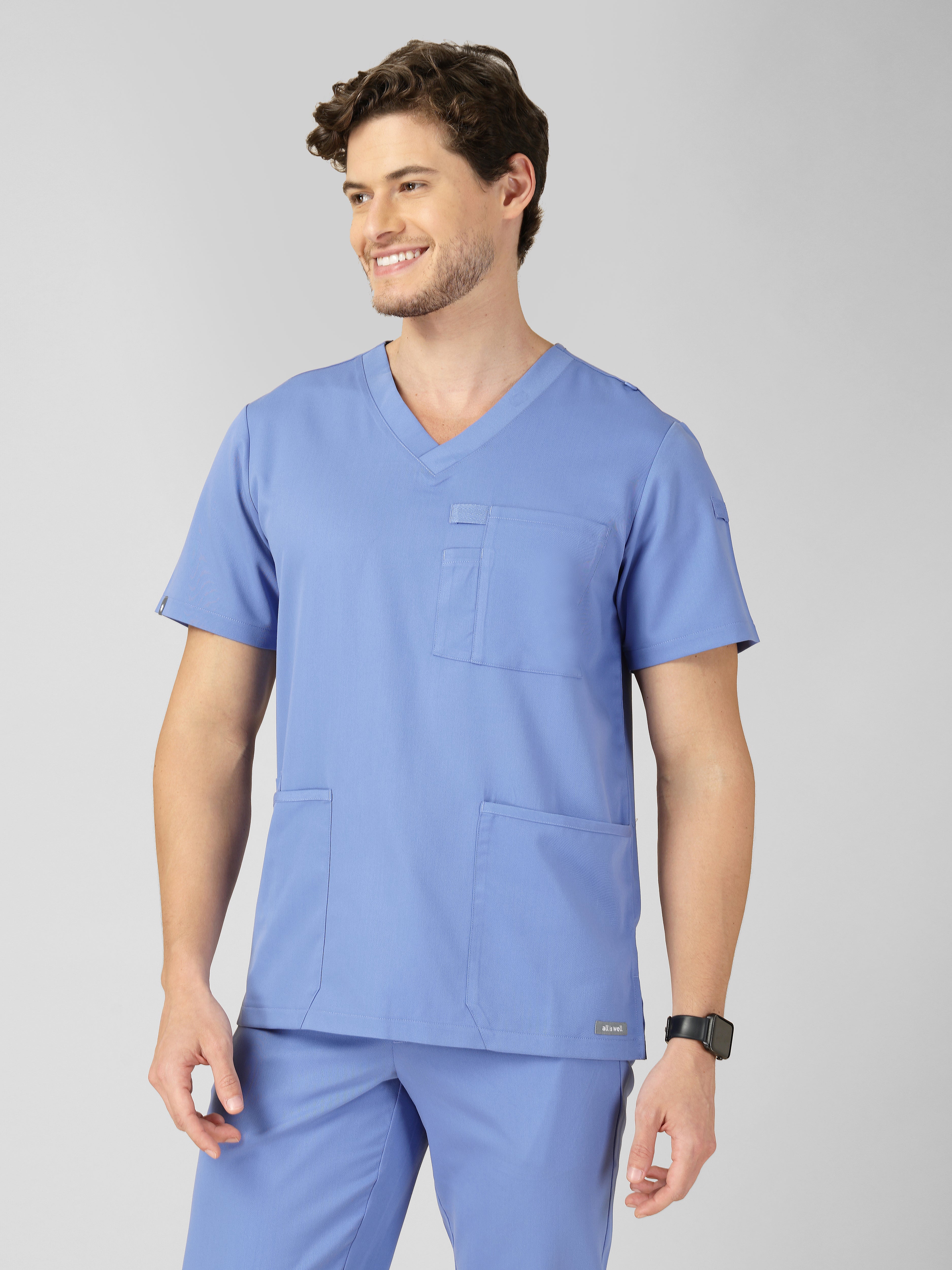 Men's V-Neck 4 Pocket Scrub Top w Utility Pocket