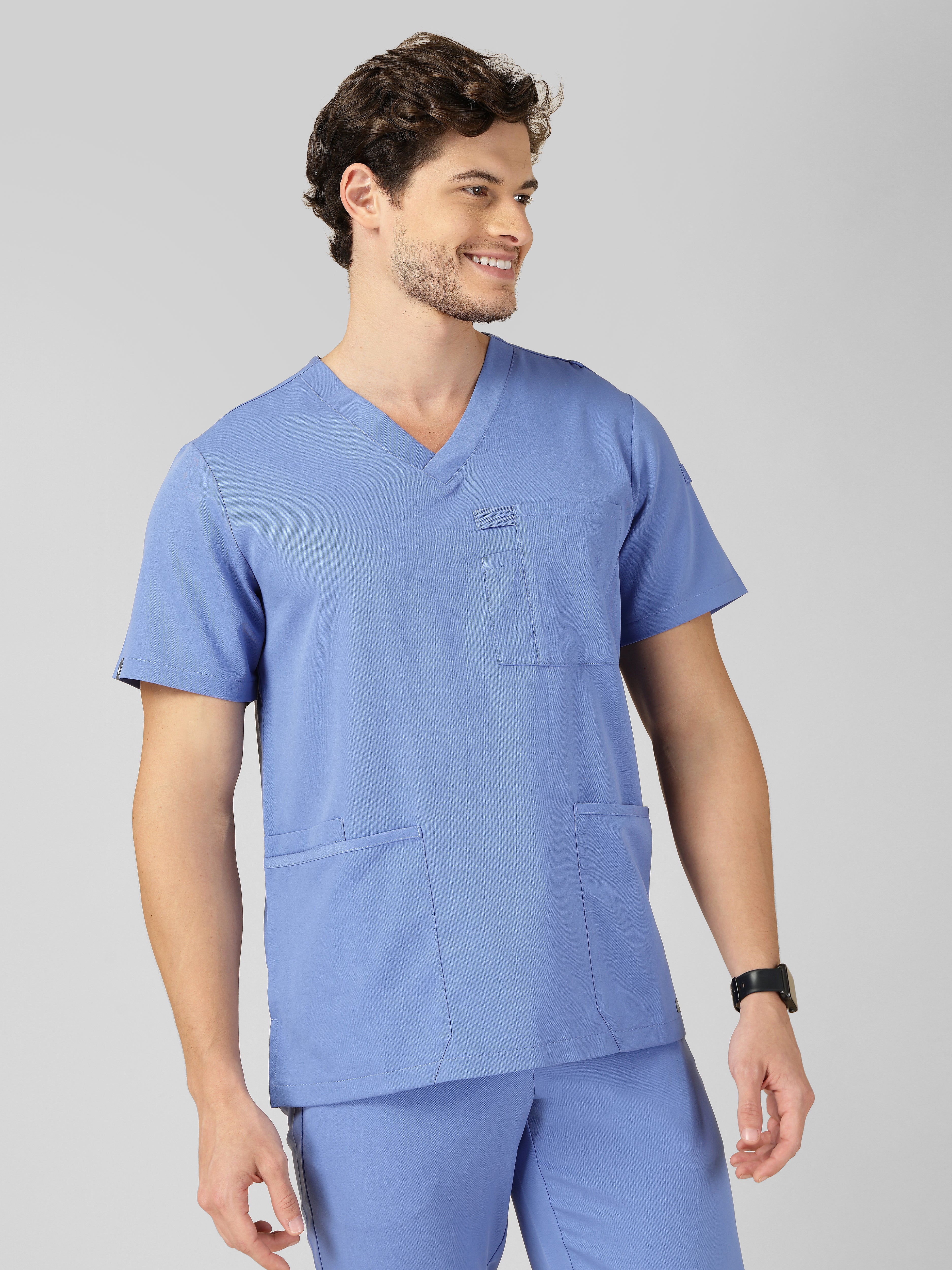 Men's V-Neck 4 Pocket Scrub Top w Utility Pocket