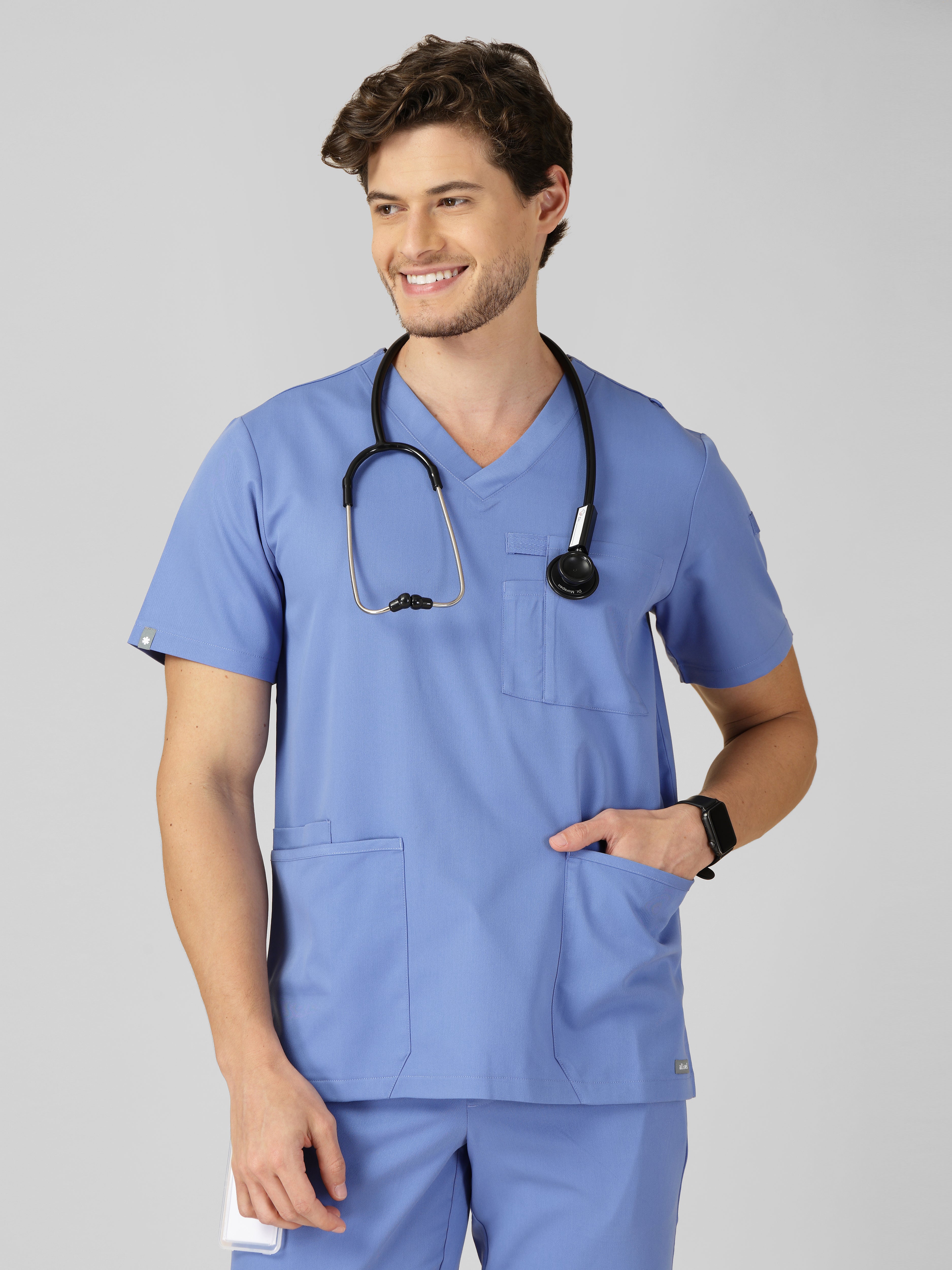 Men's V-Neck 4 Pocket Scrub Top w Utility Pocket