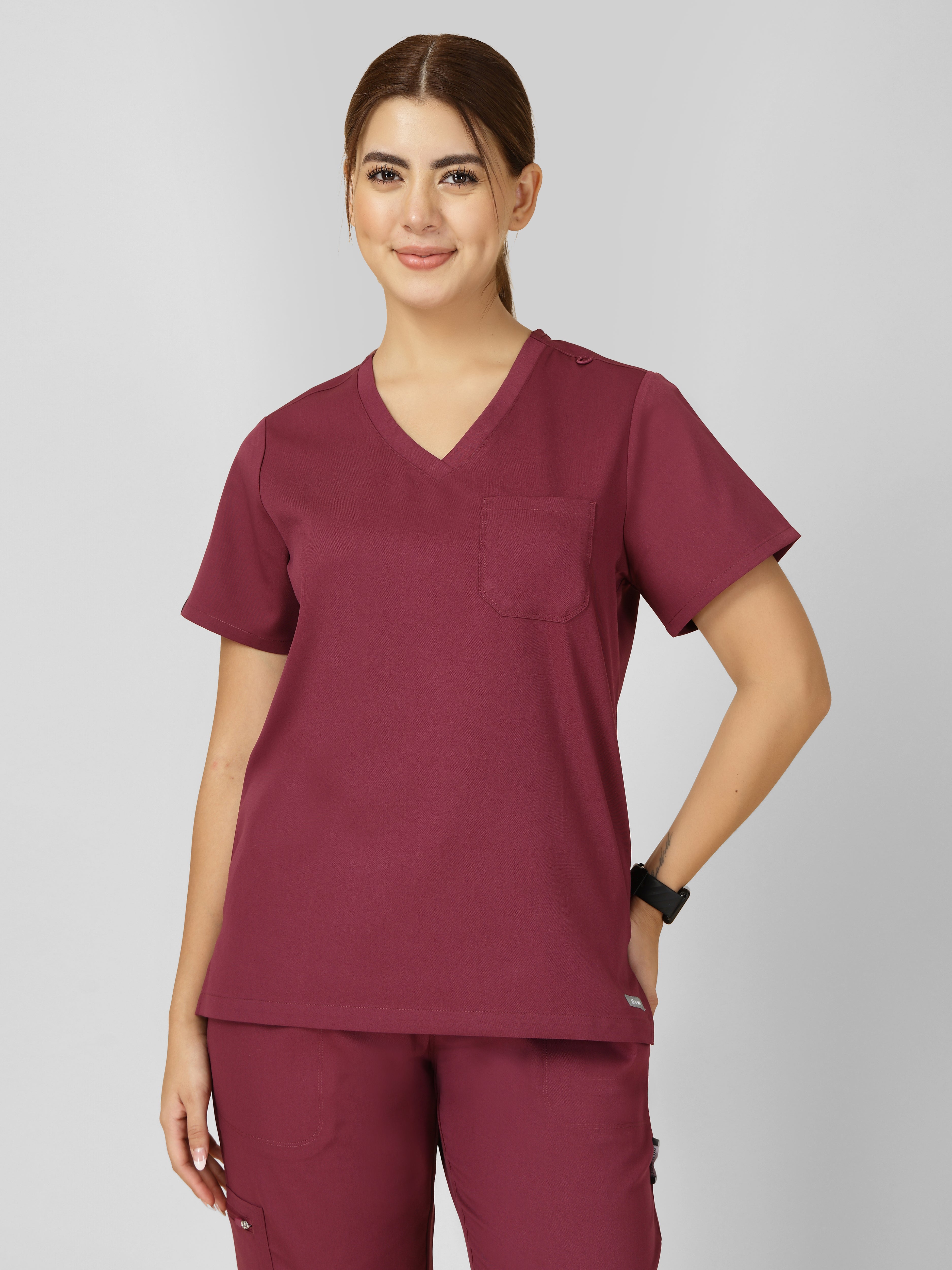 Women's V-Neck Short Sleeve CF Pocket Scrub Top