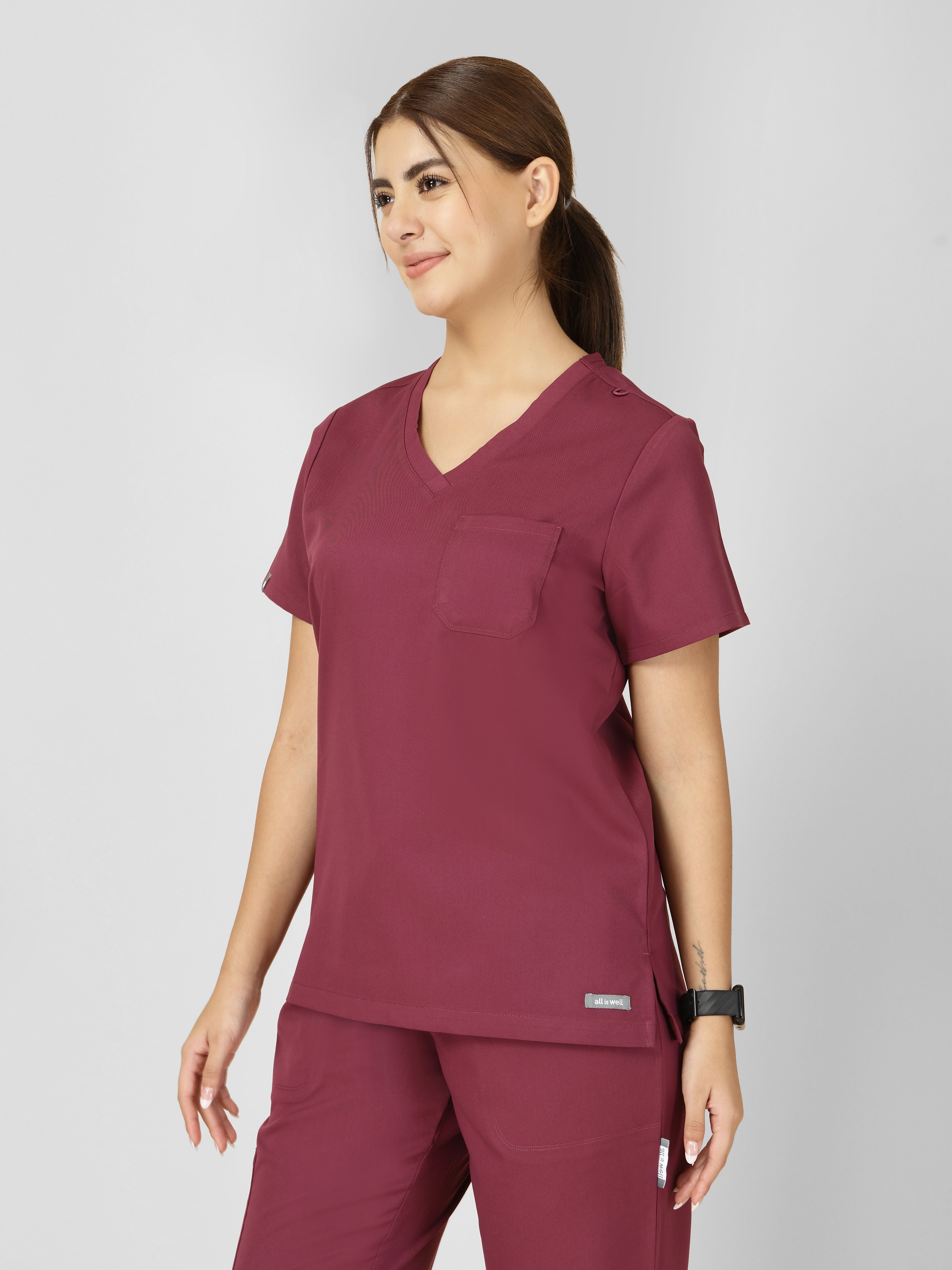 Women's V-Neck Short Sleeve CF Pocket Scrub Top
