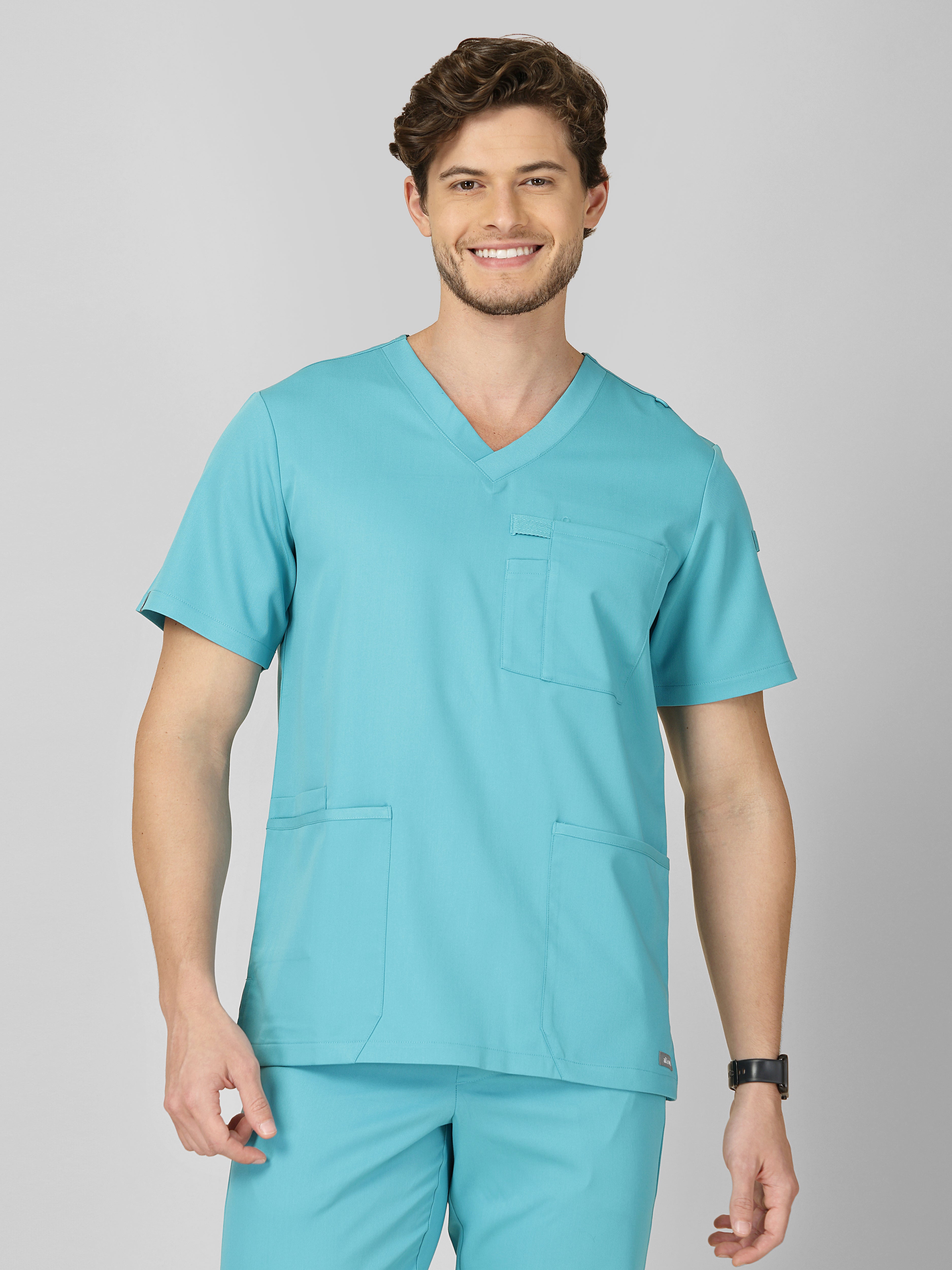 Men's V-Neck 4 Pocket Scrub Top w Utility Pocket