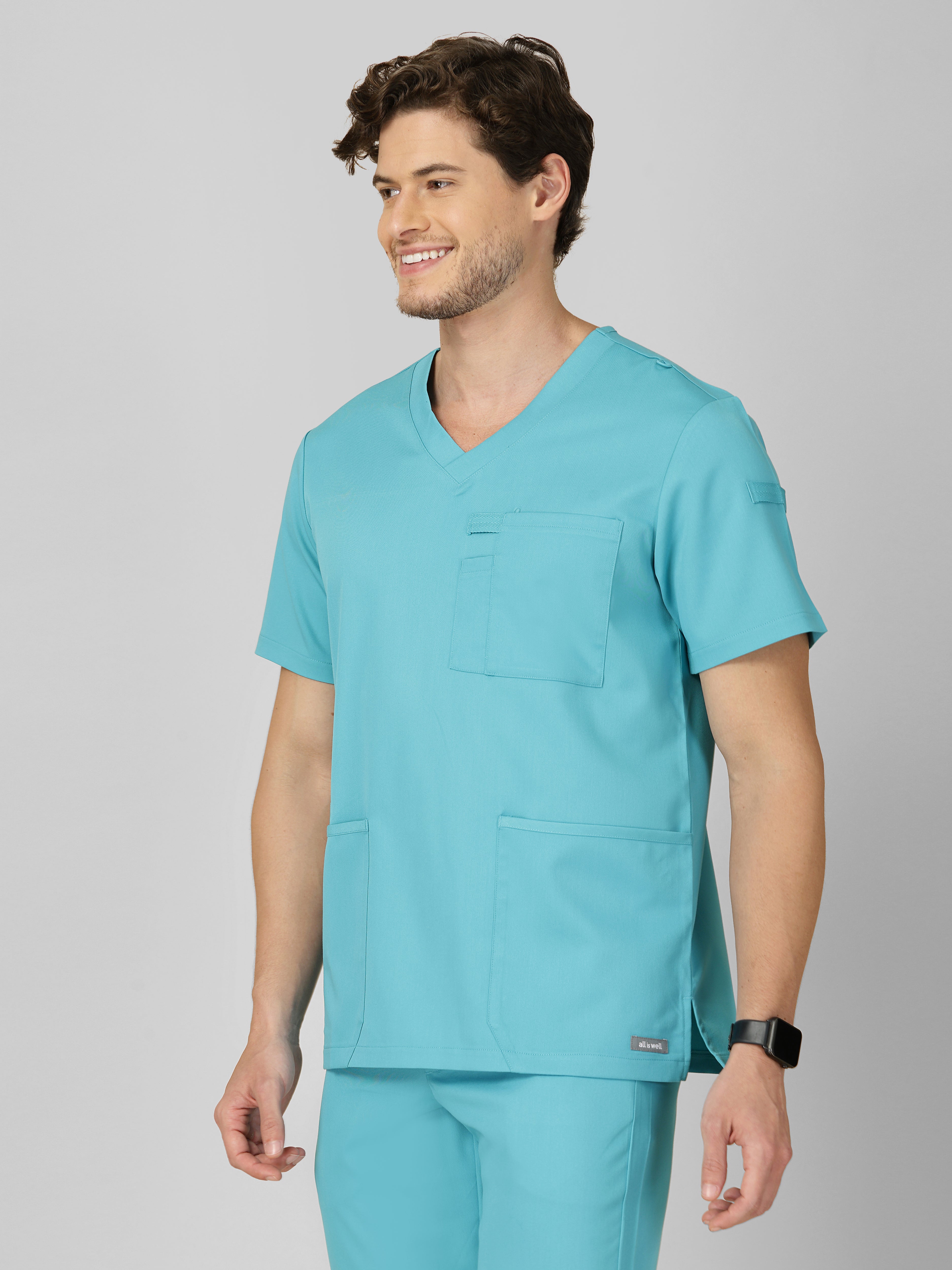 Men's V-Neck 4 Pocket Scrub Top w Utility Pocket