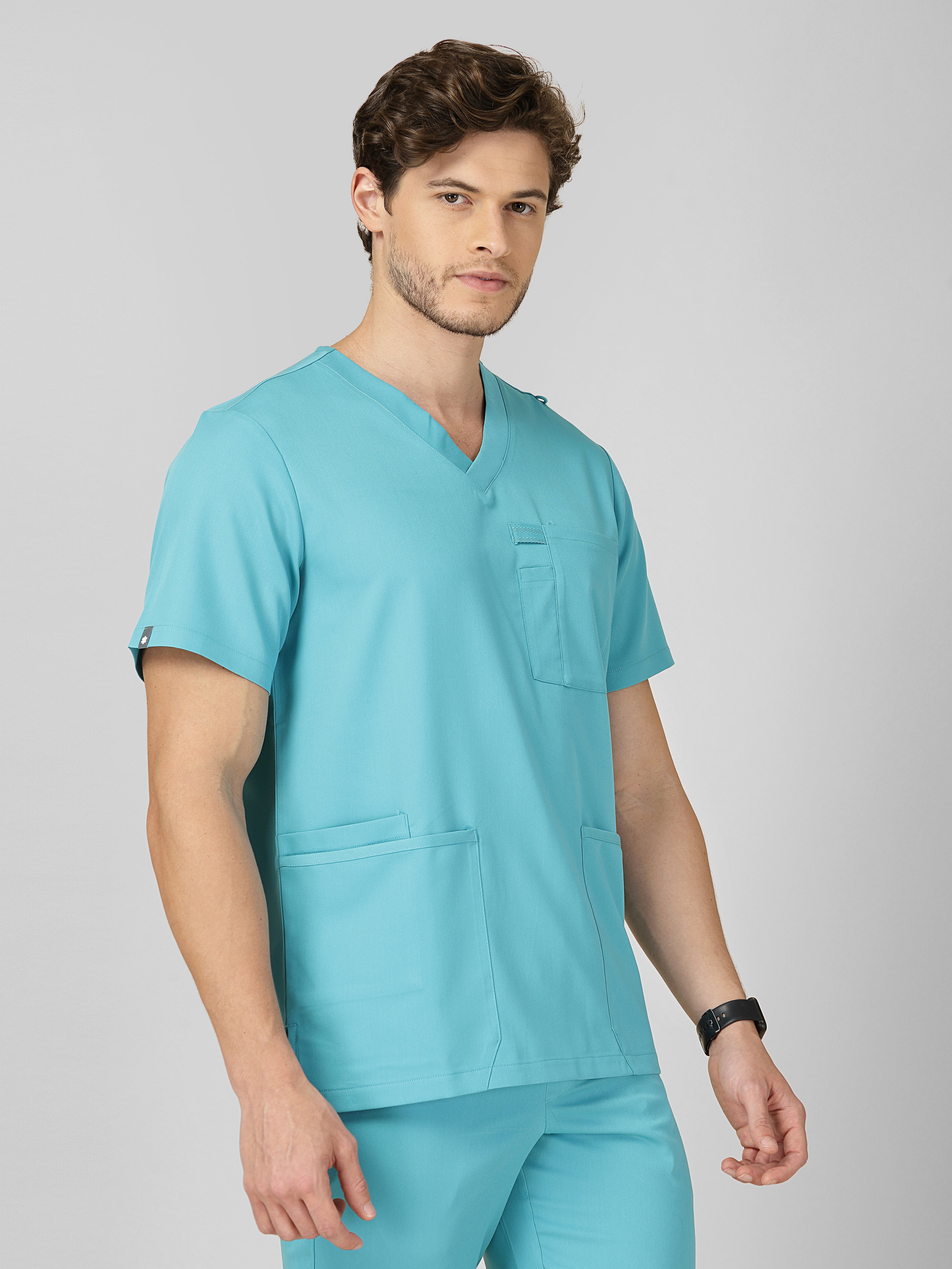 Men's V-Neck 4 Pocket Scrub Top w Utility Pocket