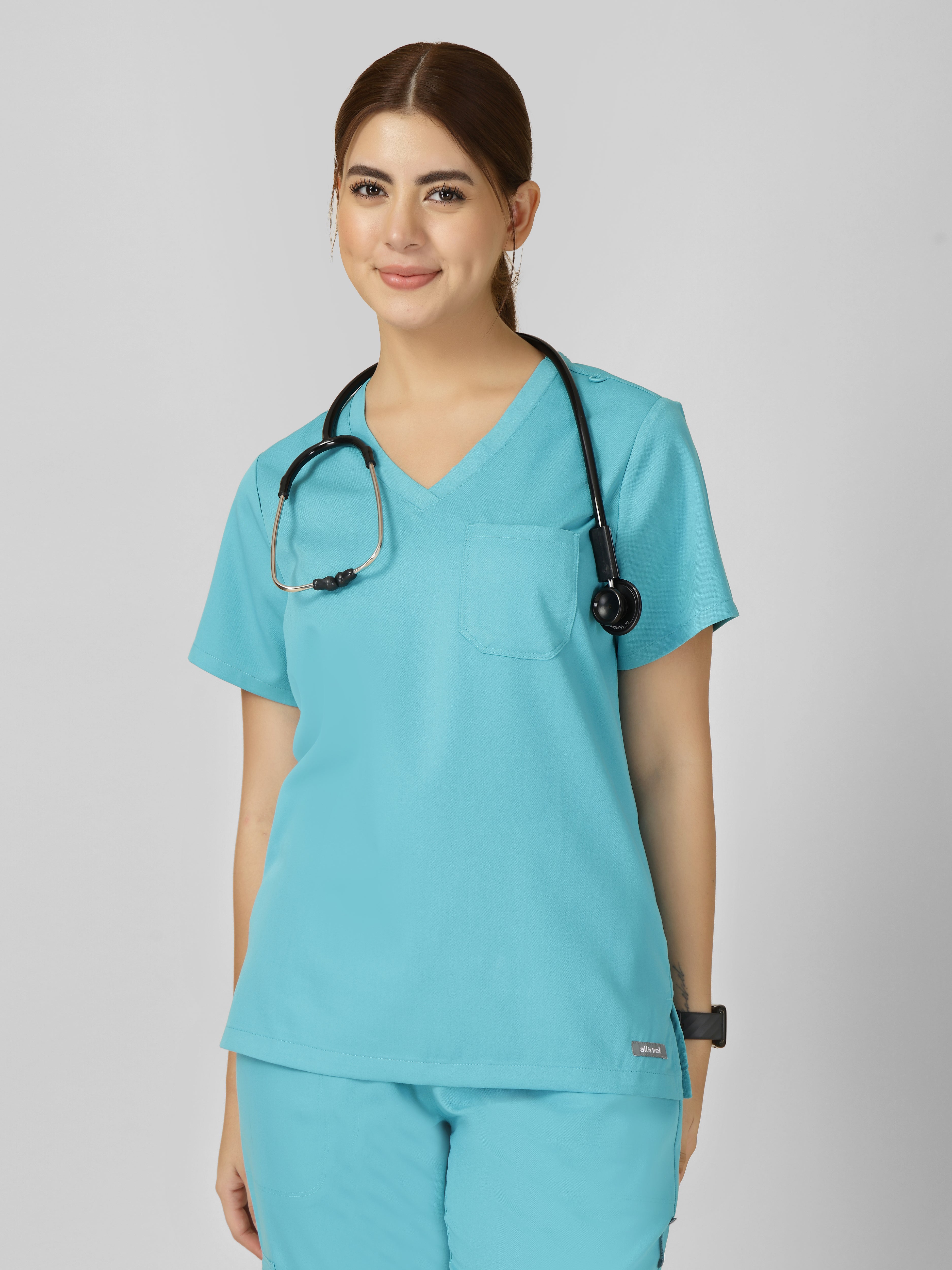 Women's V-Neck Short Sleeve CF Pocket Scrub Top