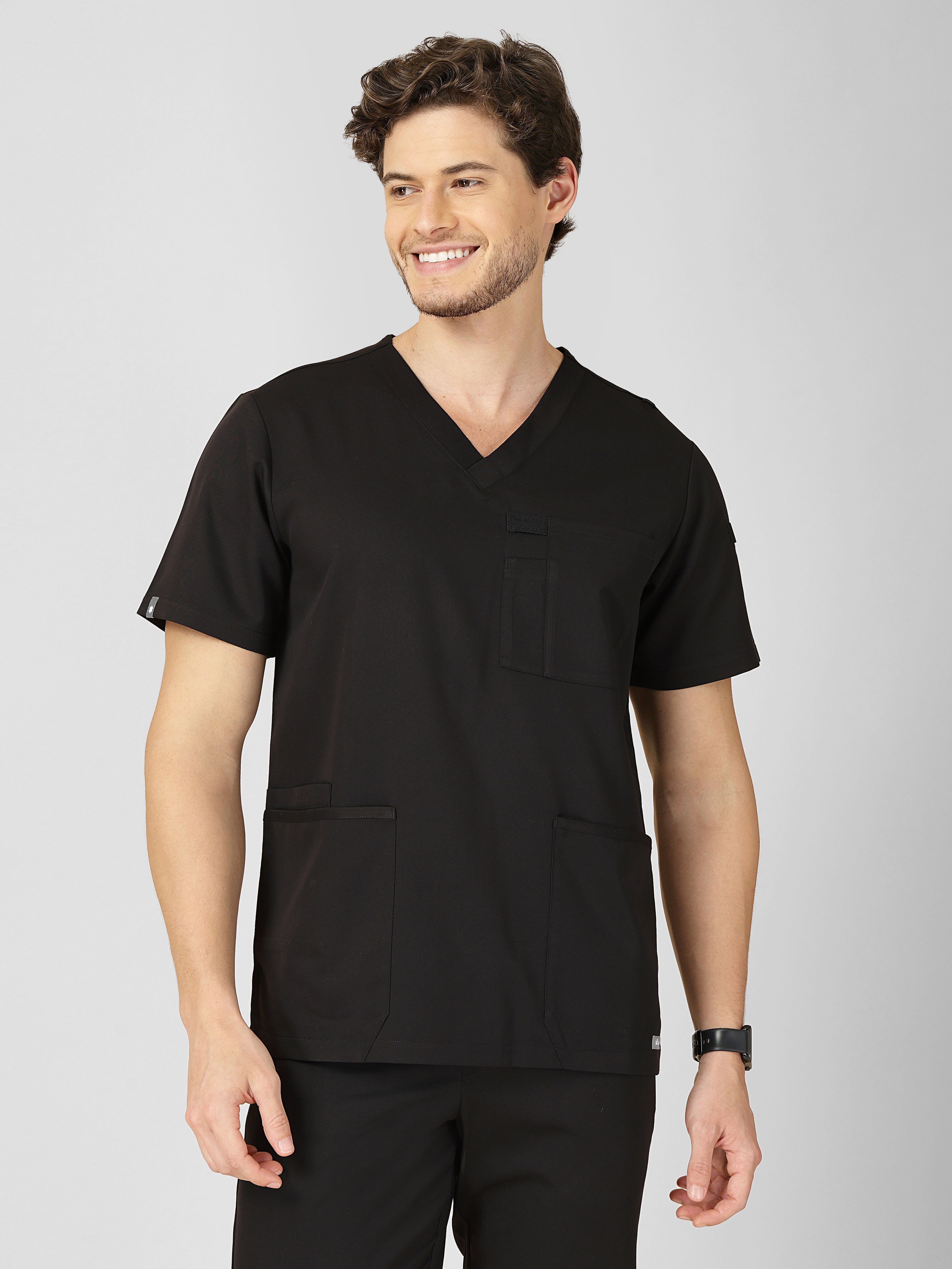 Men's V-Neck 4 Pocket Scrub Top w Utility Pocket