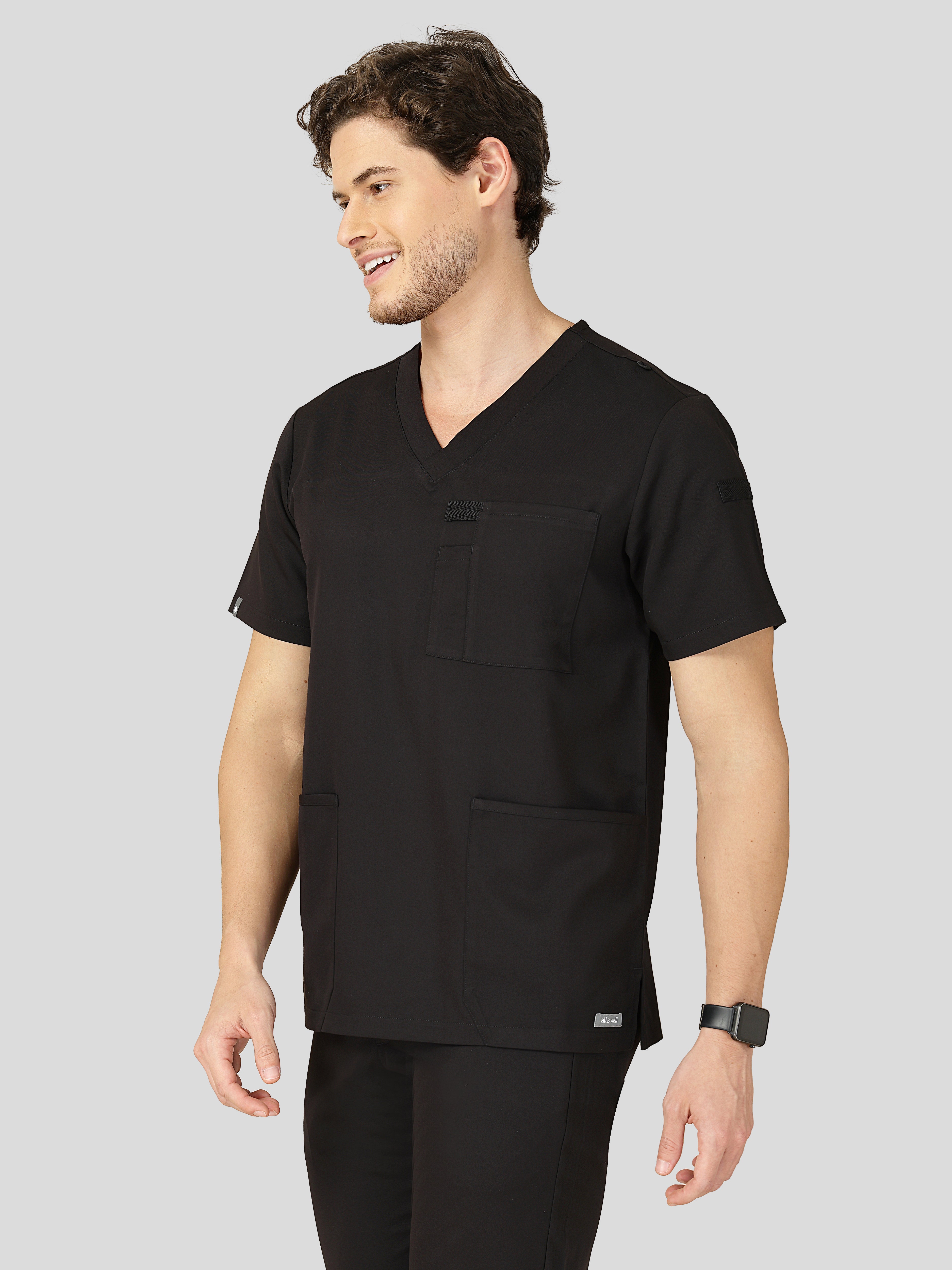 Men's V-Neck 4 Pocket Scrub Top w Utility Pocket