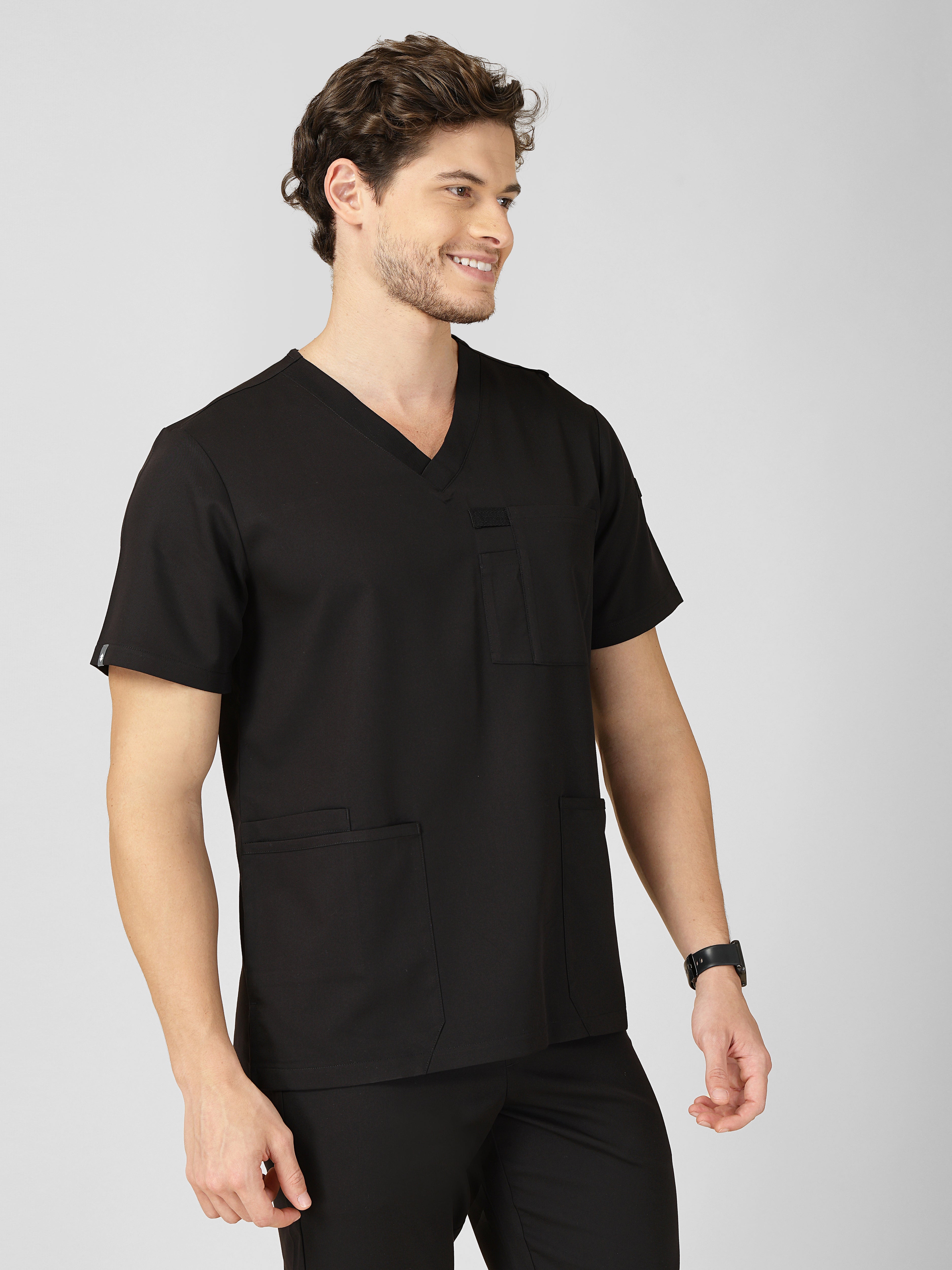 Men's V-Neck 4 Pocket Scrub Top w Utility Pocket