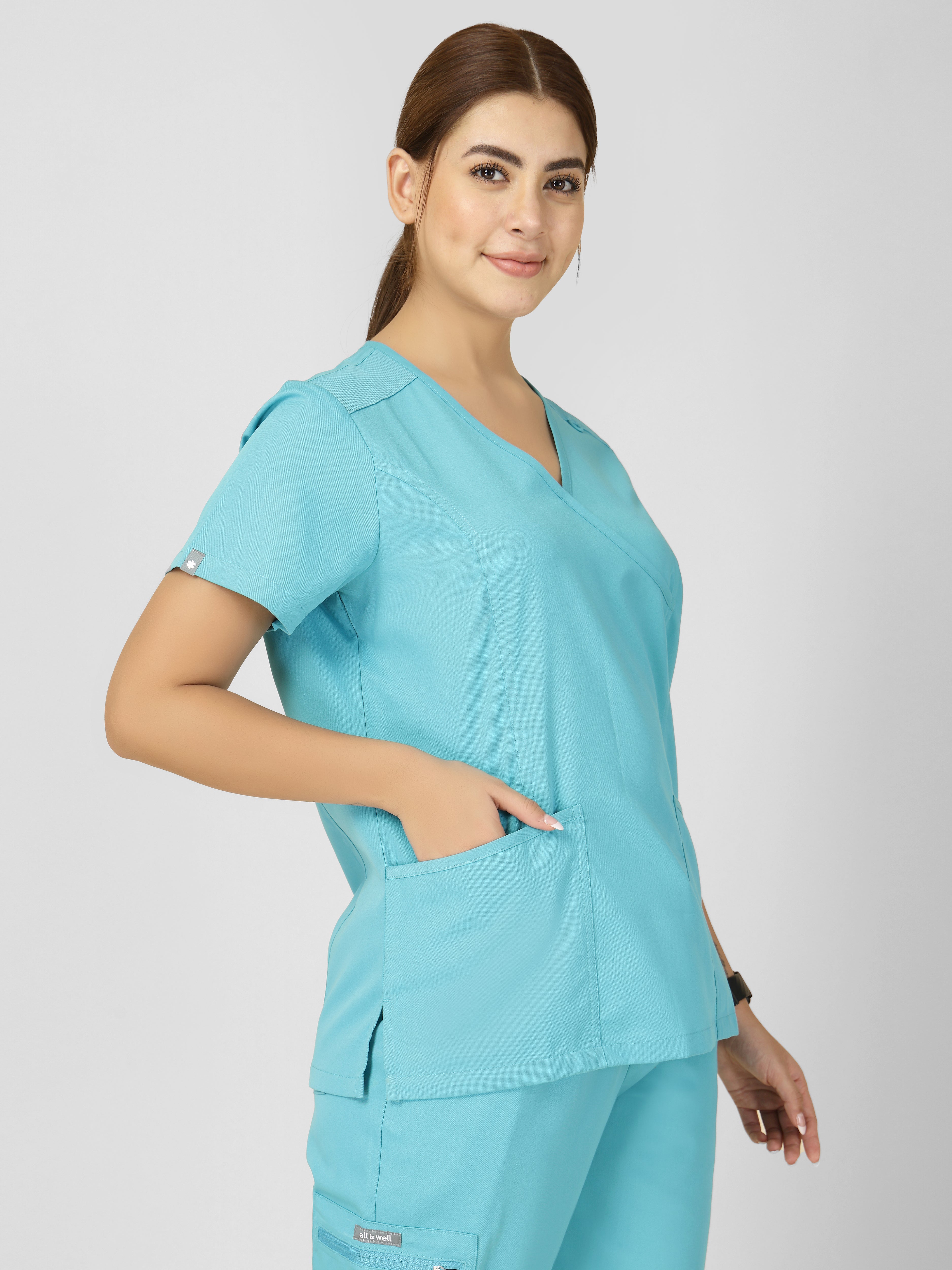 Women's V-Neck Short Sleeve Princess Seams Scrub Top