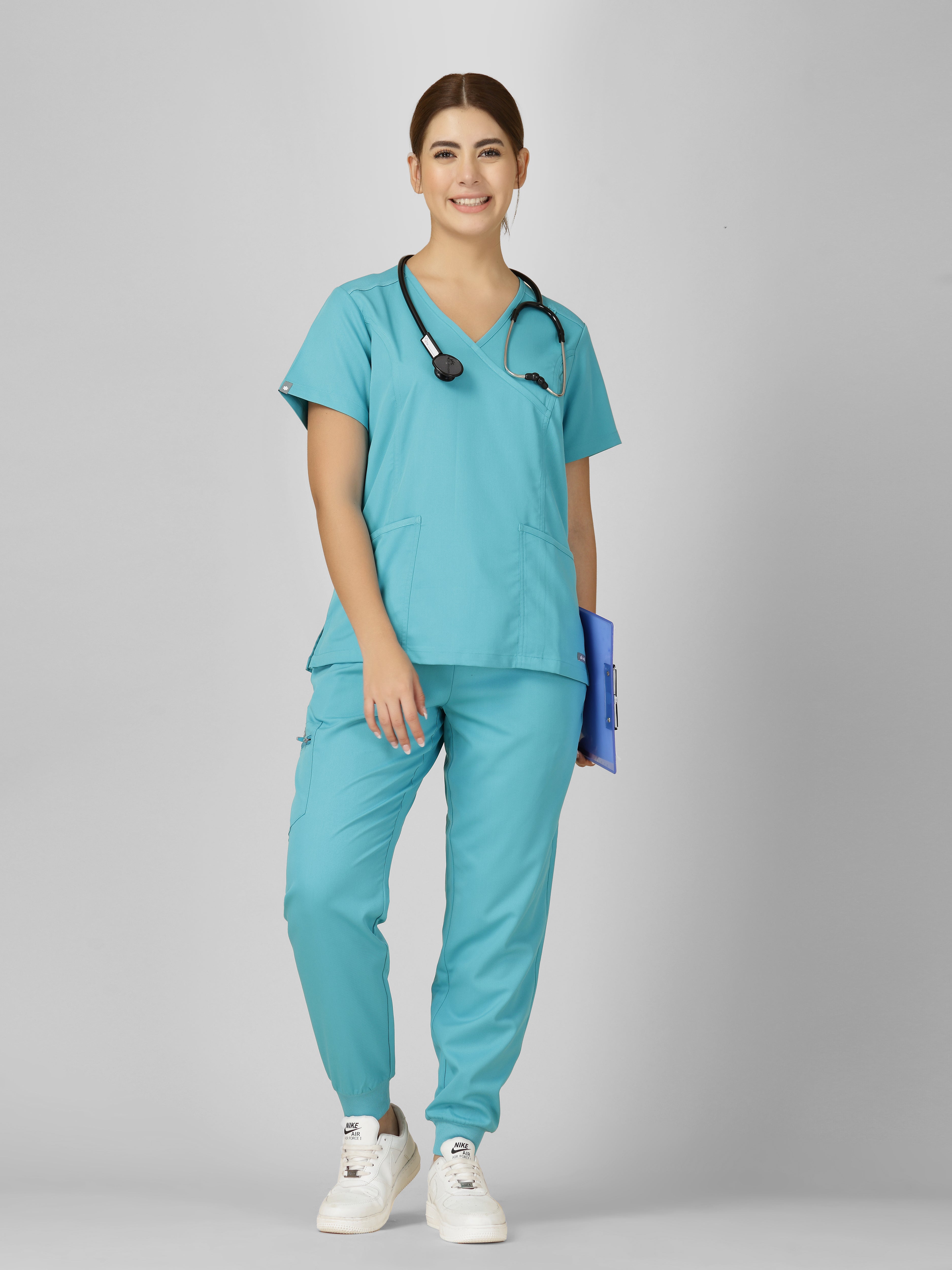 Women's V-Neck Short Sleeve Princess Seams Scrub Top
