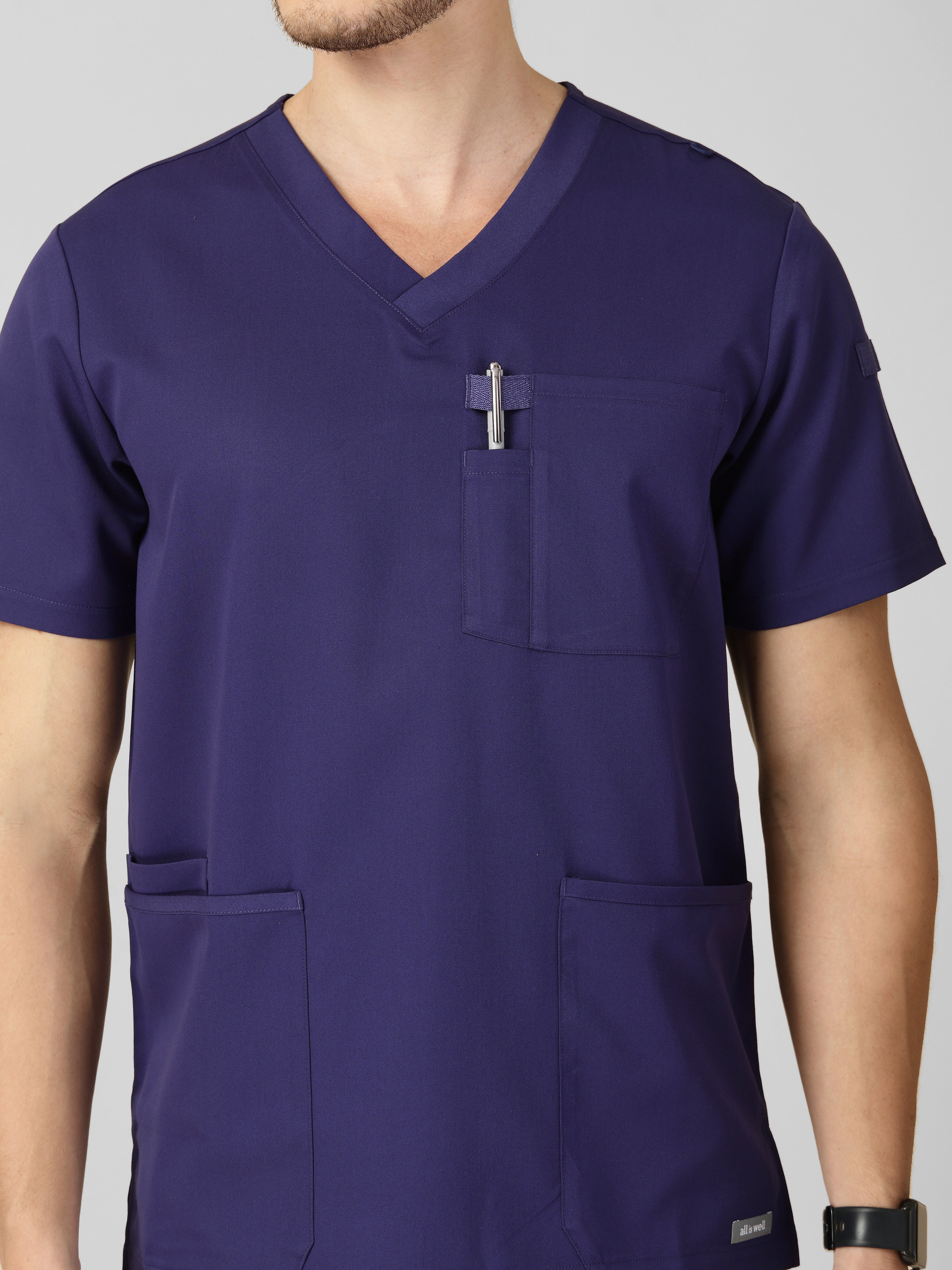 Men's V-Neck 4 Pocket Scrub Top w Utility Pocket
