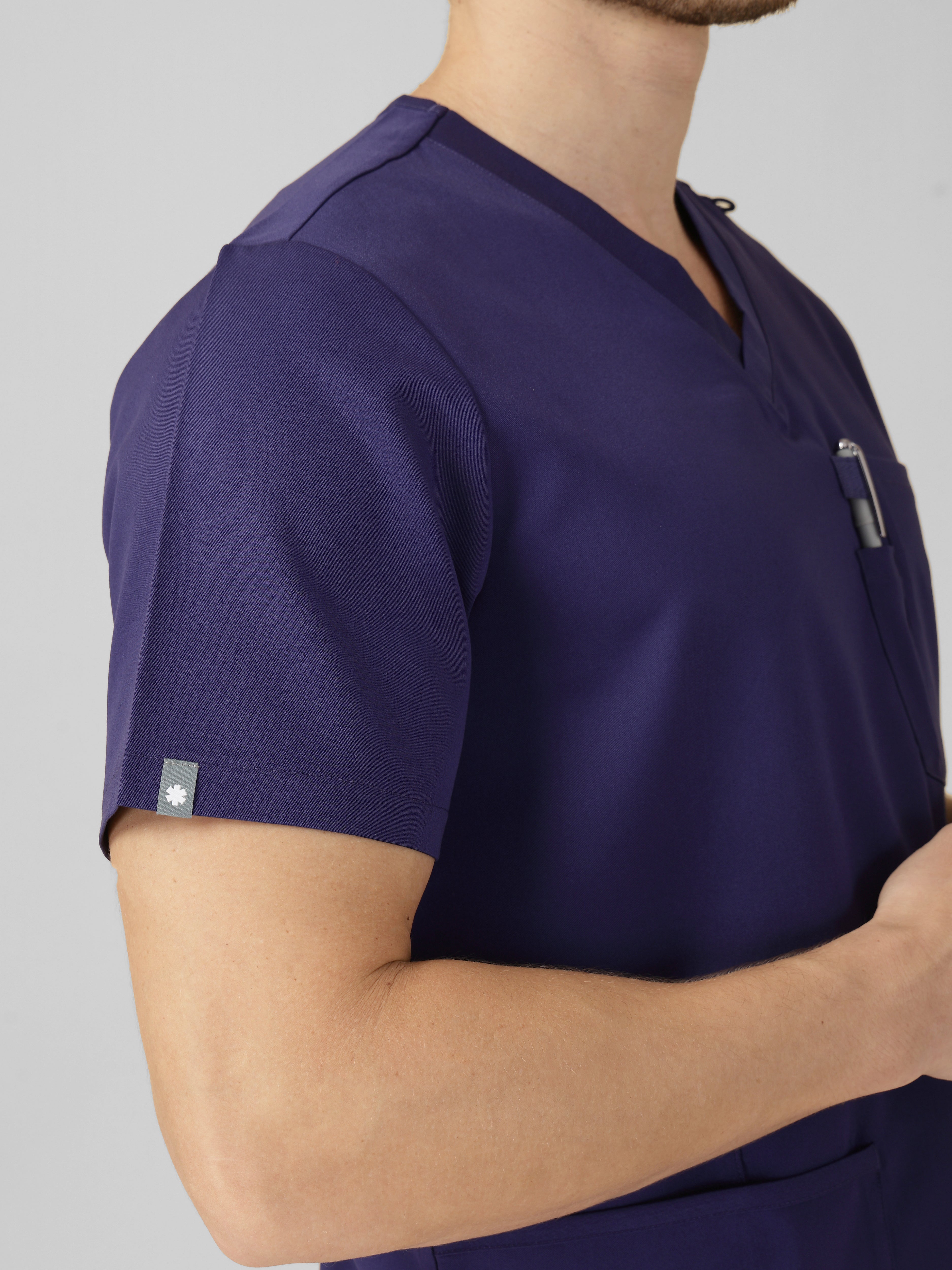 Men's V-Neck 4 Pocket Scrub Top w Utility Pocket