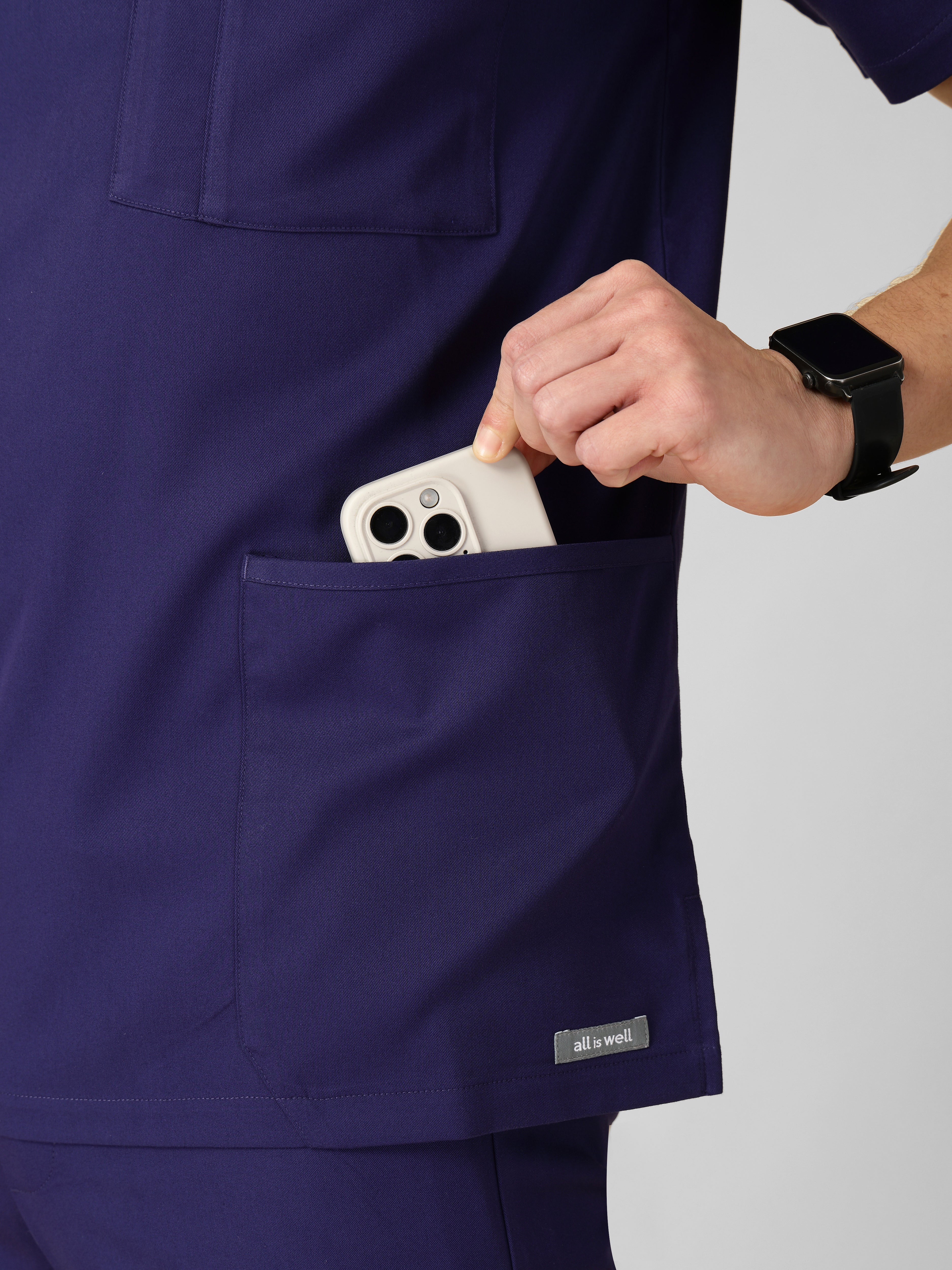 Men's V-Neck 4 Pocket Scrub Top w Utility Pocket