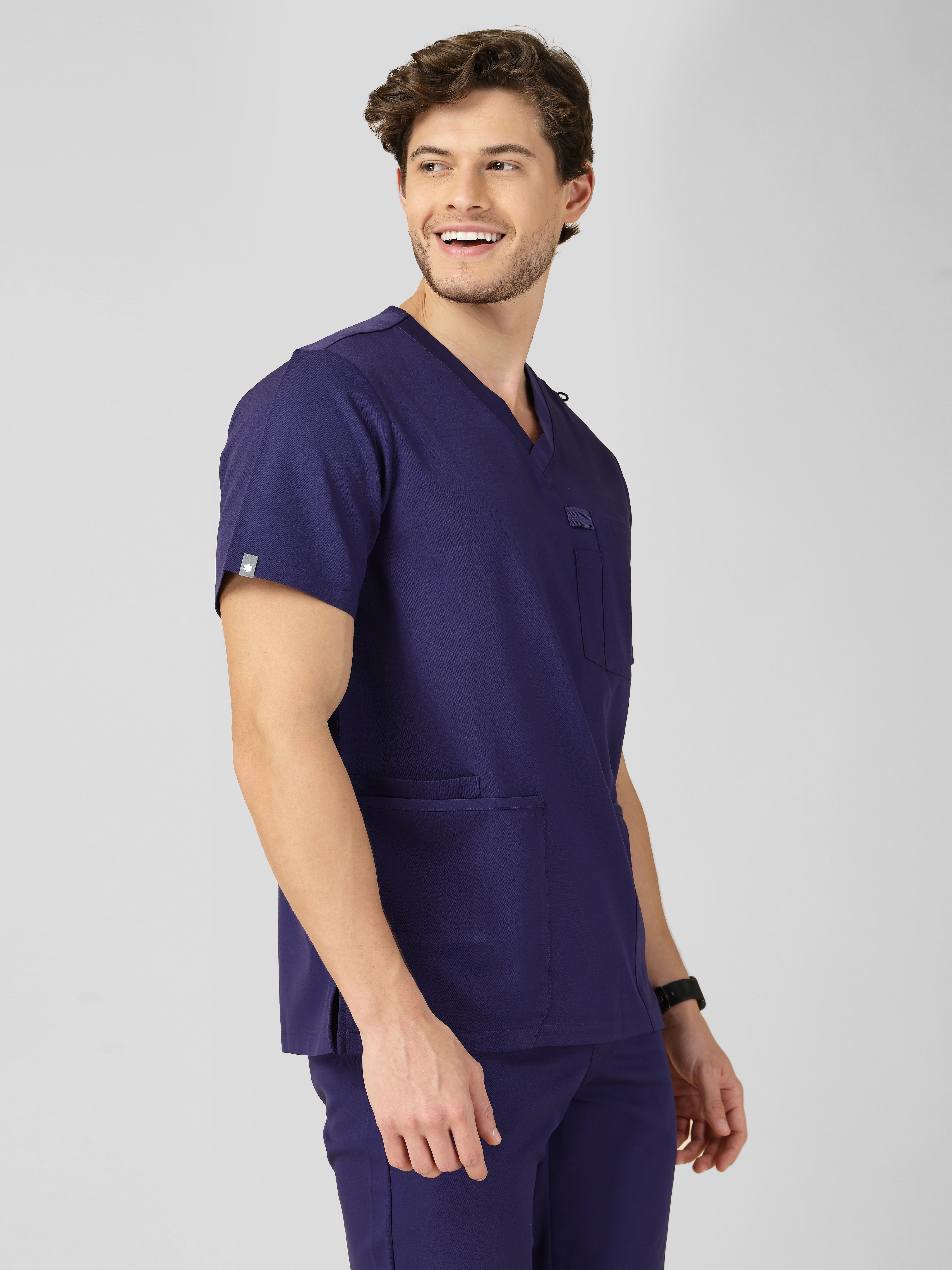 Men's V-Neck 4 Pocket Scrub Top w Utility Pocket