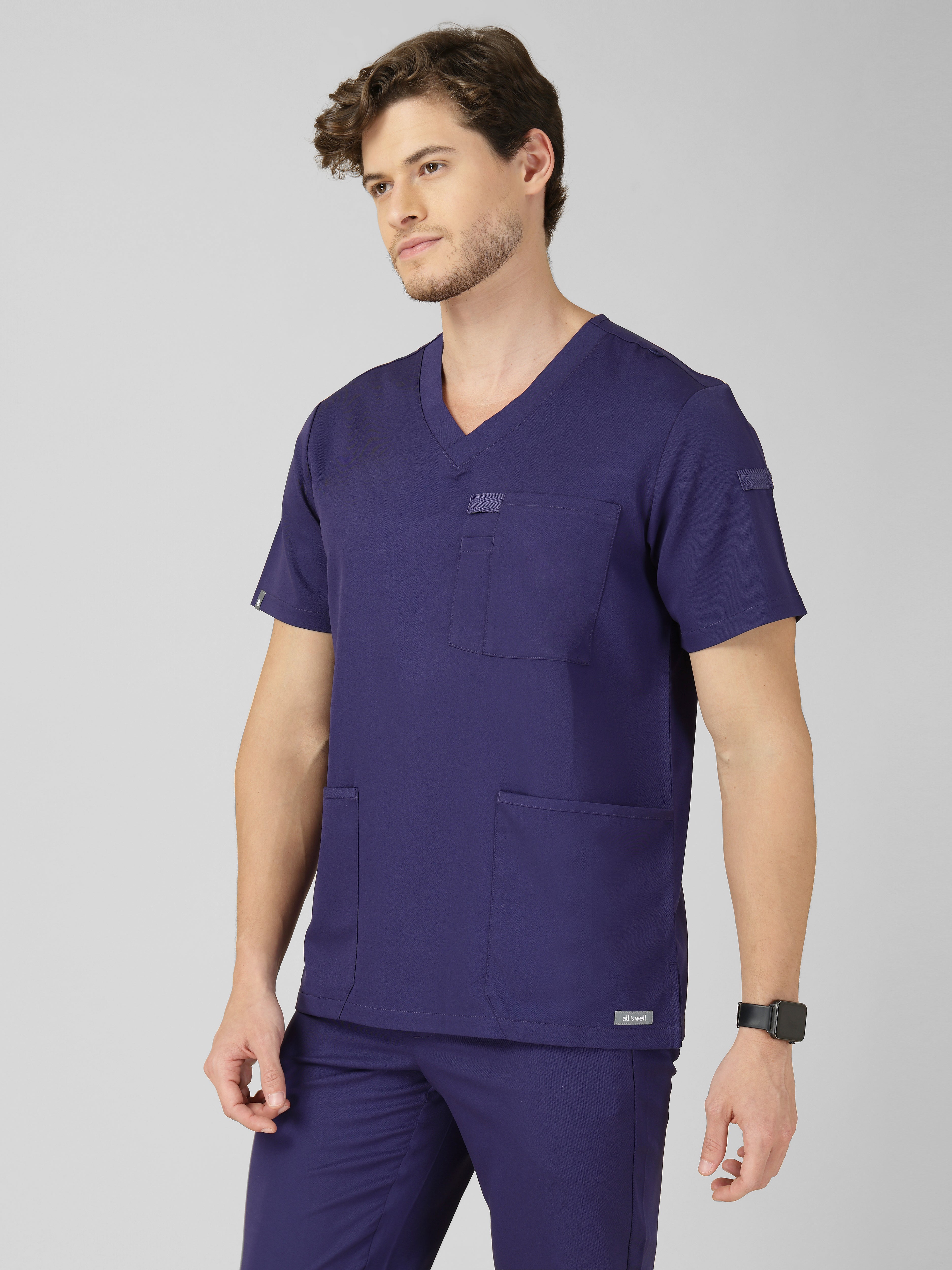 Men's V-Neck 4 Pocket Scrub Top w Utility Pocket