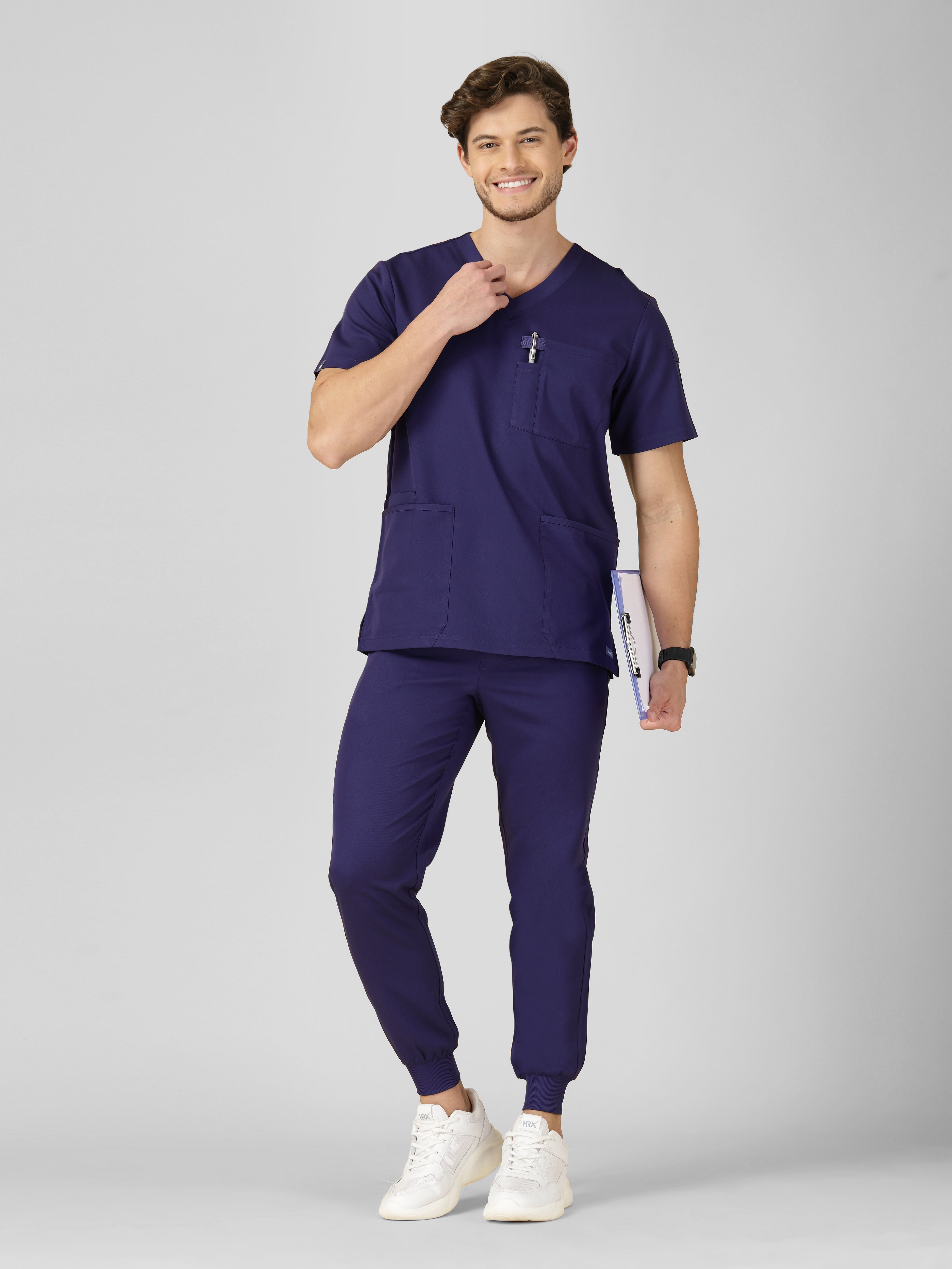 Men's V-Neck 4 Pocket Scrub Top w Utility Pocket