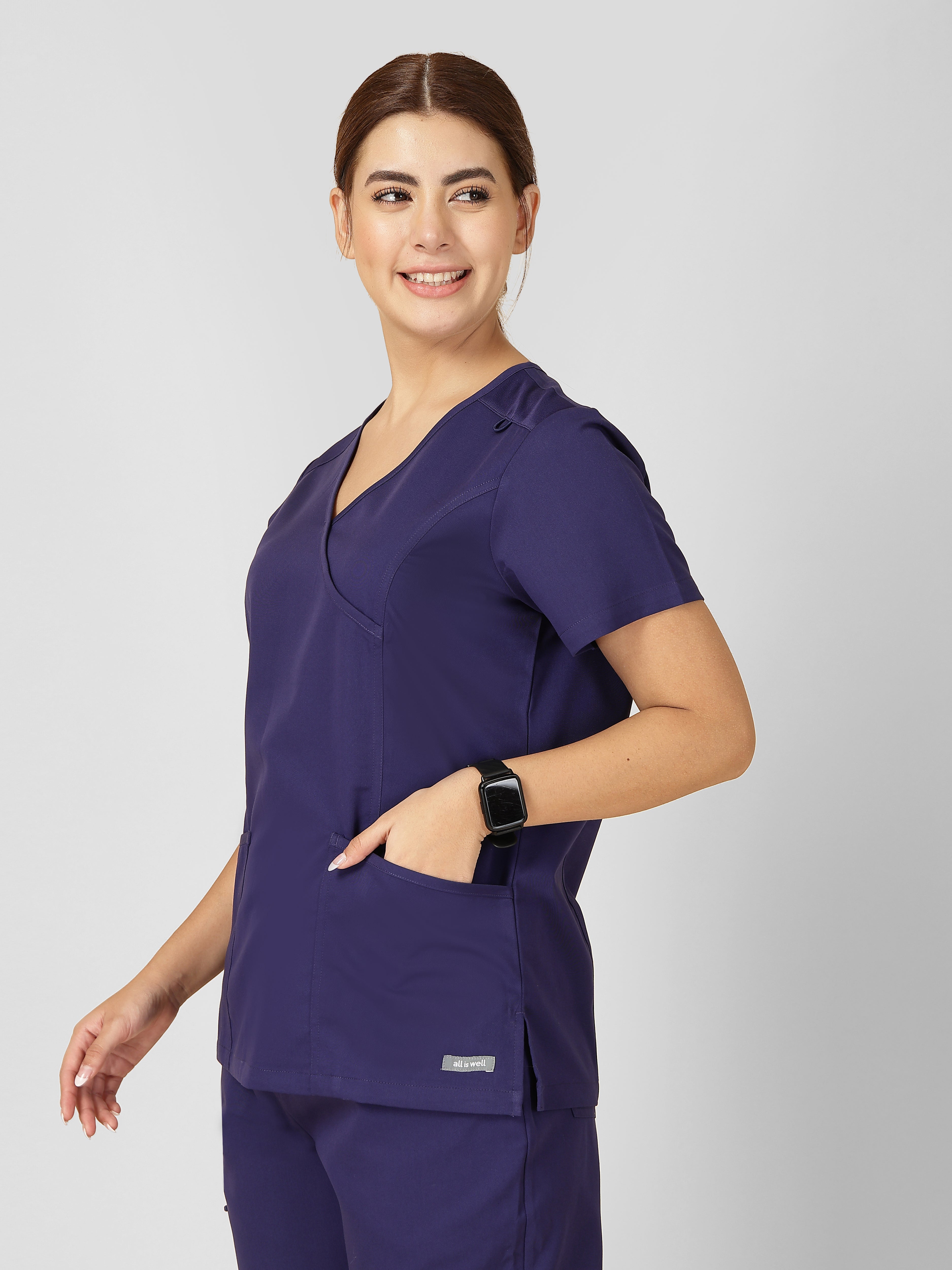 Women's V-Neck Short Sleeve Princess Seams Scrub Top